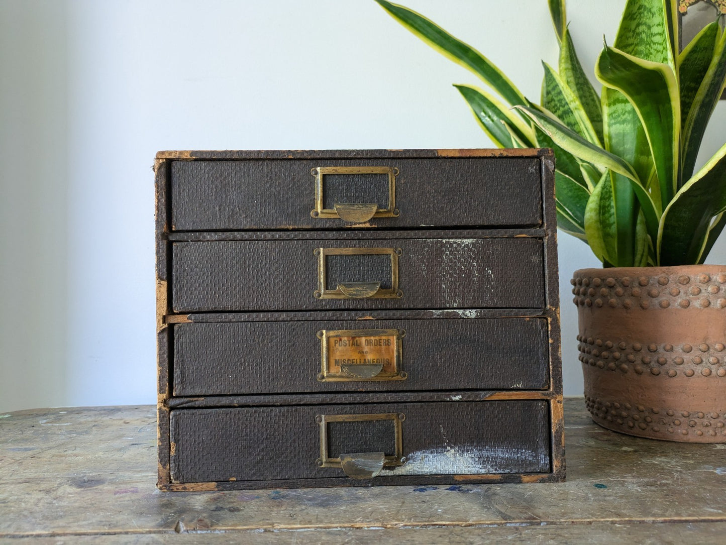 Vintage 4 Drawer Stationary Drawers Box Display Cabinet Industrial Office Desk.
