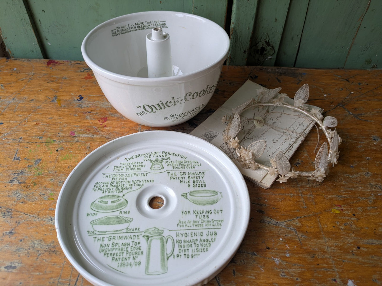 Antique Grimwade's Quick Cooker c 1911. Ironstone Bowl Steamer Vintage Prop Vgc