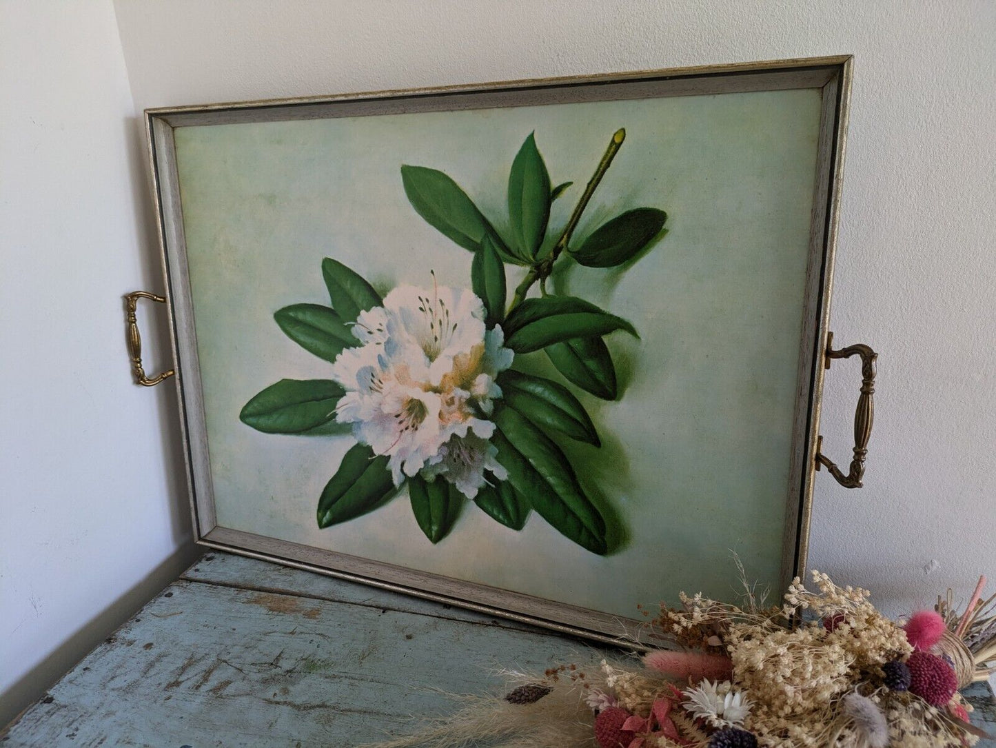 Vintage Floral Vanity Tray Rhododendron Dinner Lap Tray Vester Rich Prop Vgc Old