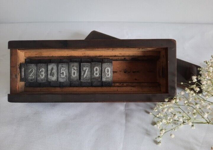 Boxed set Letterpress Printers Type Printing blocks complete numbers stamps old
