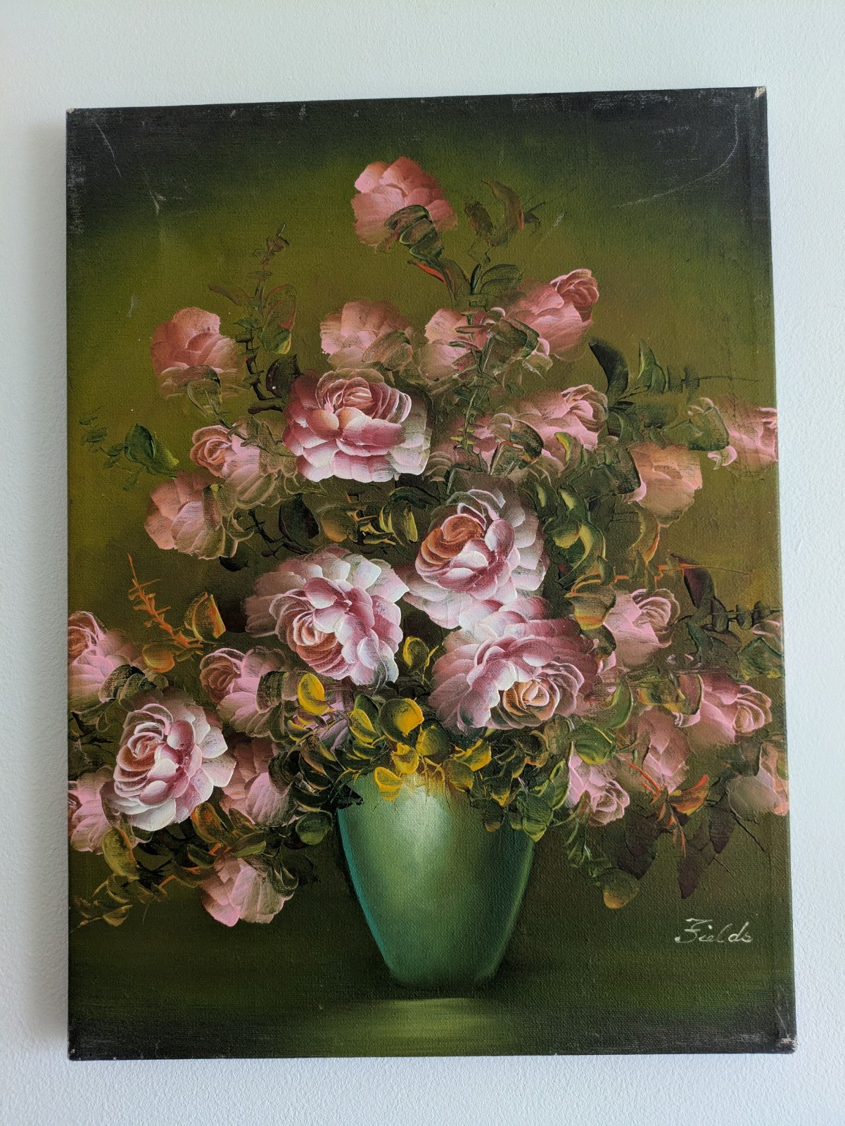 Signed Oil Painting Floral Bouquet Picture Vintage Still Life On Canvas Fields
