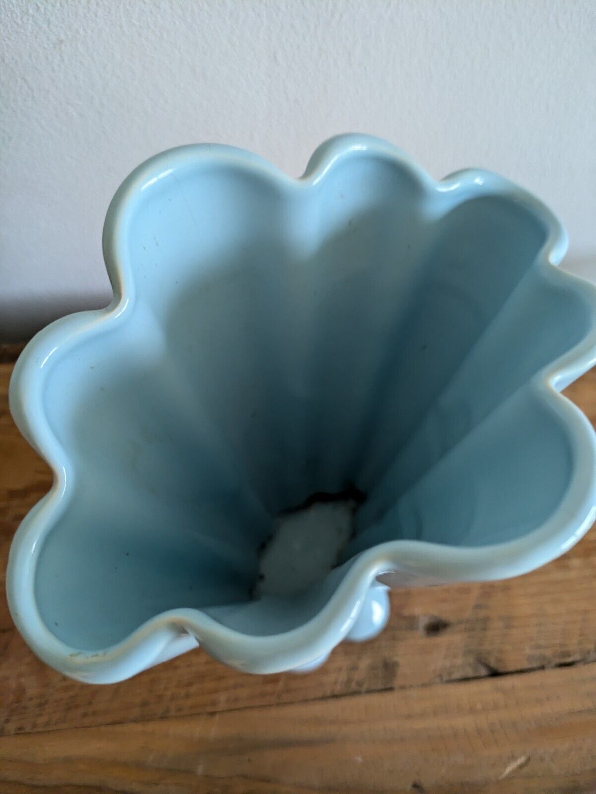 Vintage Candlelight England Blue Art Deco Vase Kingston Pottery Fan Mantle Retro