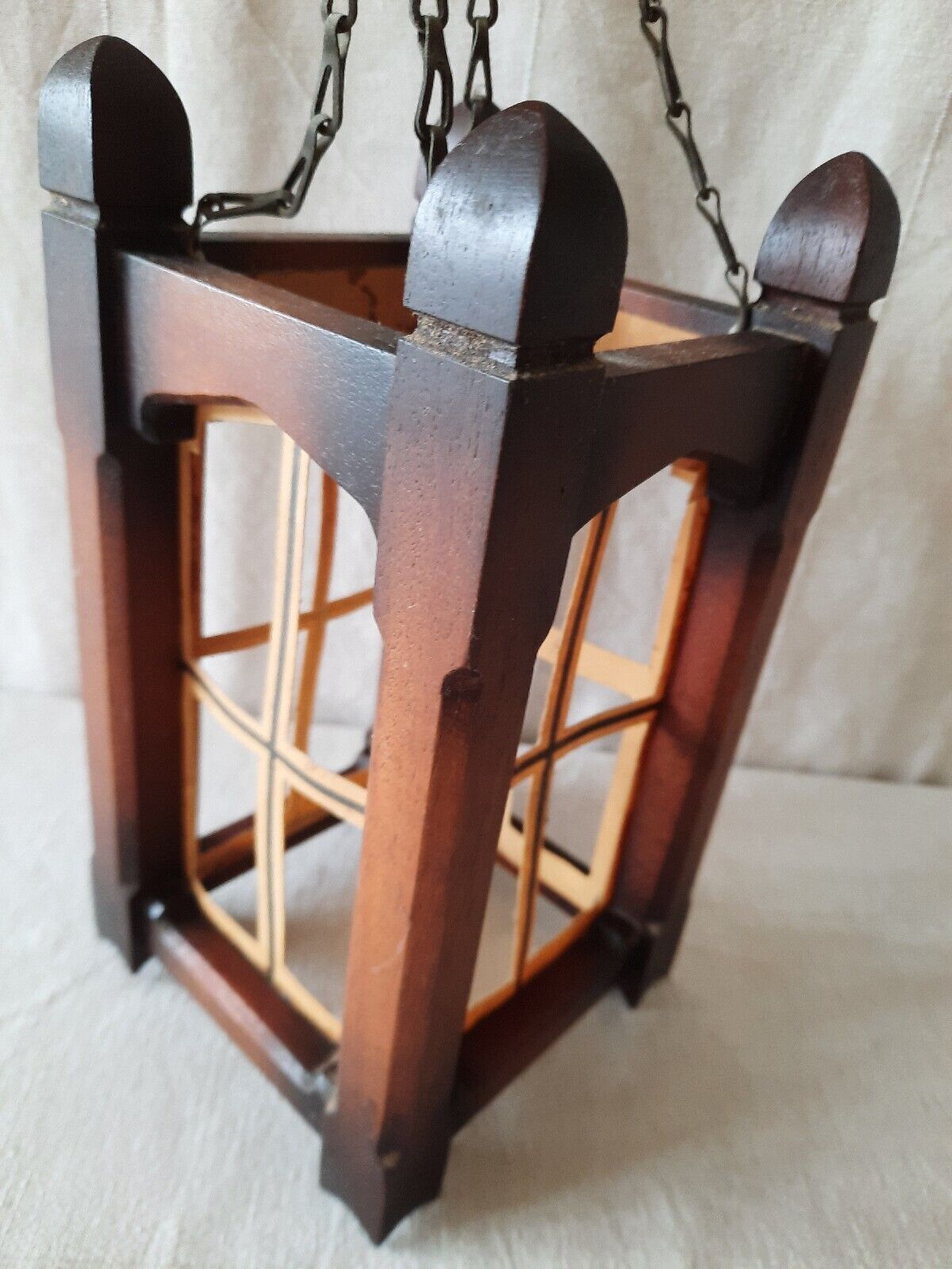 Vintage Hallway porch Wooden Light Fitting ceiling wood original chain retro old