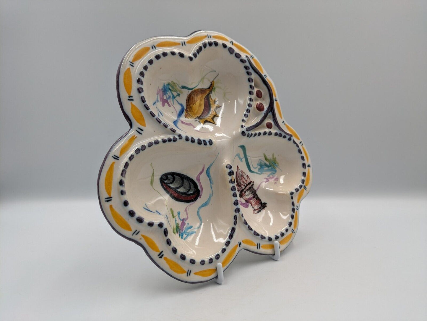 Hand Painted Ceramic Portuguese Seafood Platter Plate Dish Mussels Vtg Serving