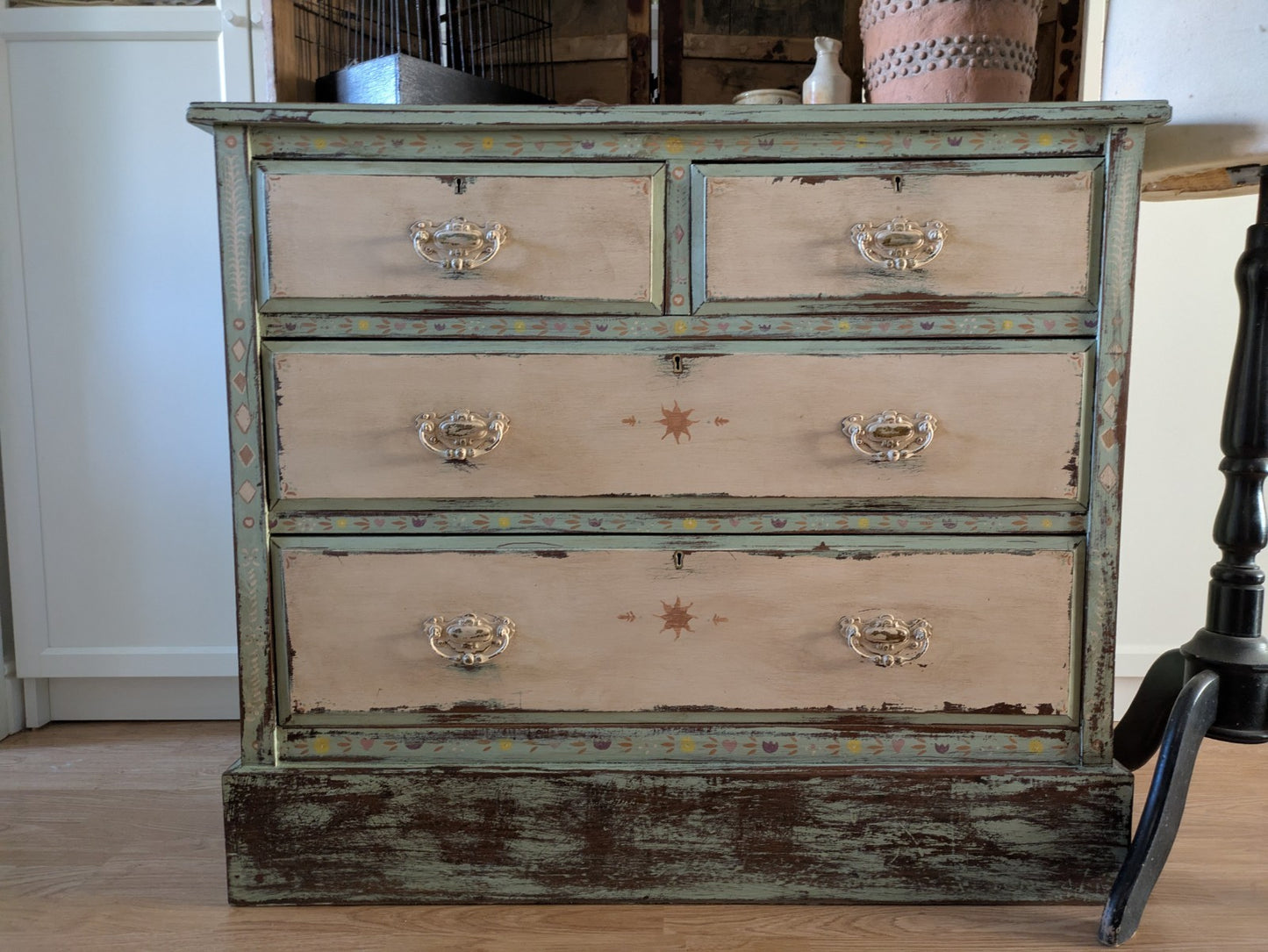 Antique Edwardian Sideboard Chest Of Drawers Vintage Hand Painted Distressed