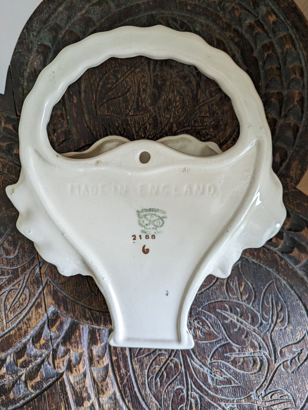 Kensington Ware Floral Wall Pocket White Gold 1920s 30s Ceramic Vase Decor Vtg