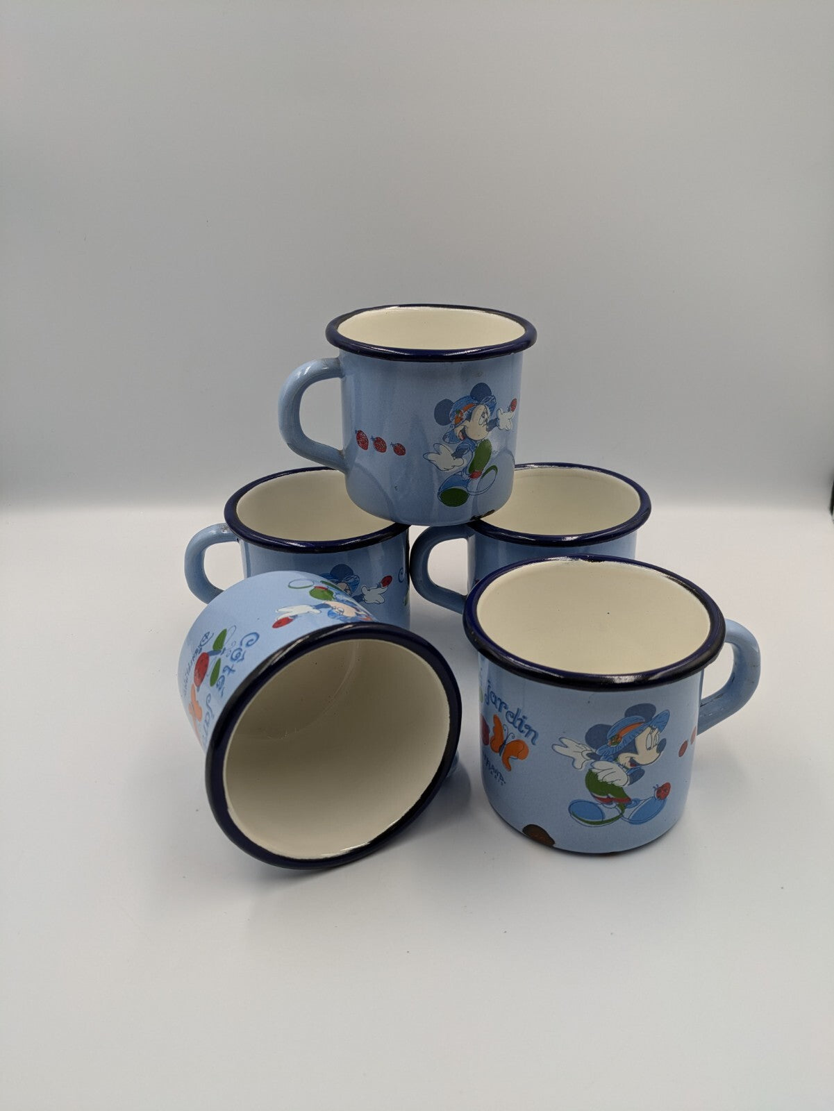 5x Disneyland Paris Mickey Mouse Mugs Camping Collectible Vtg Côté Jardin Blue