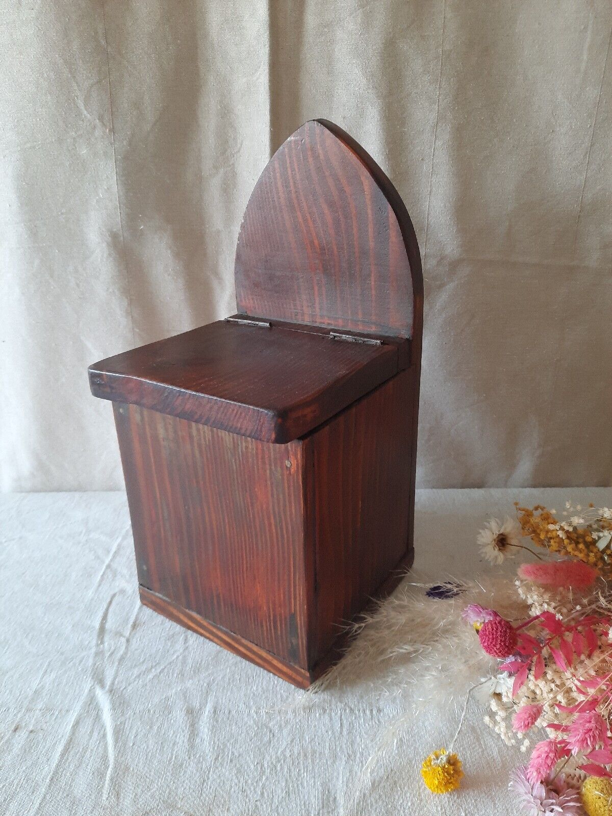 Antique Vintage Pine Candle Salt Box wall sconce keys Gothic original old shelf