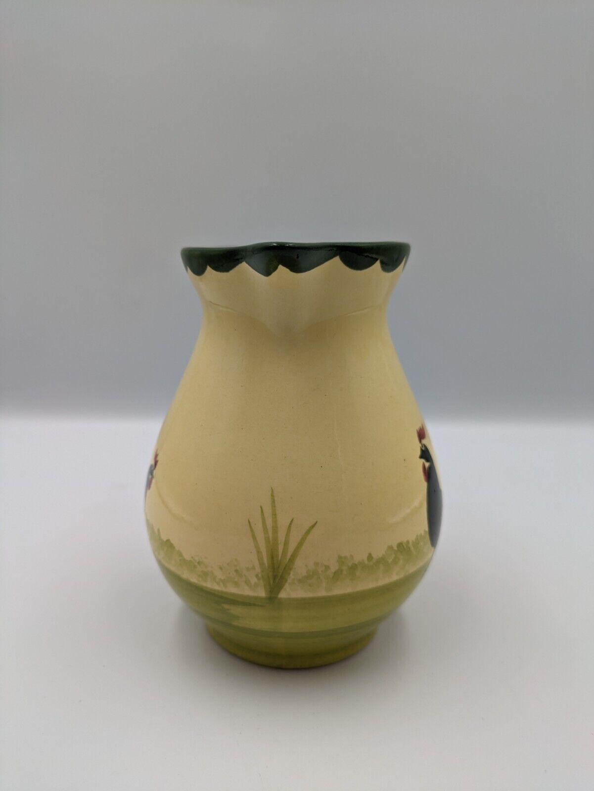COCKS & HENS VINTAGE ZELLER FAYENCERIE HAND PAINTED GERMAN POTTERY MILK JUG VASE
