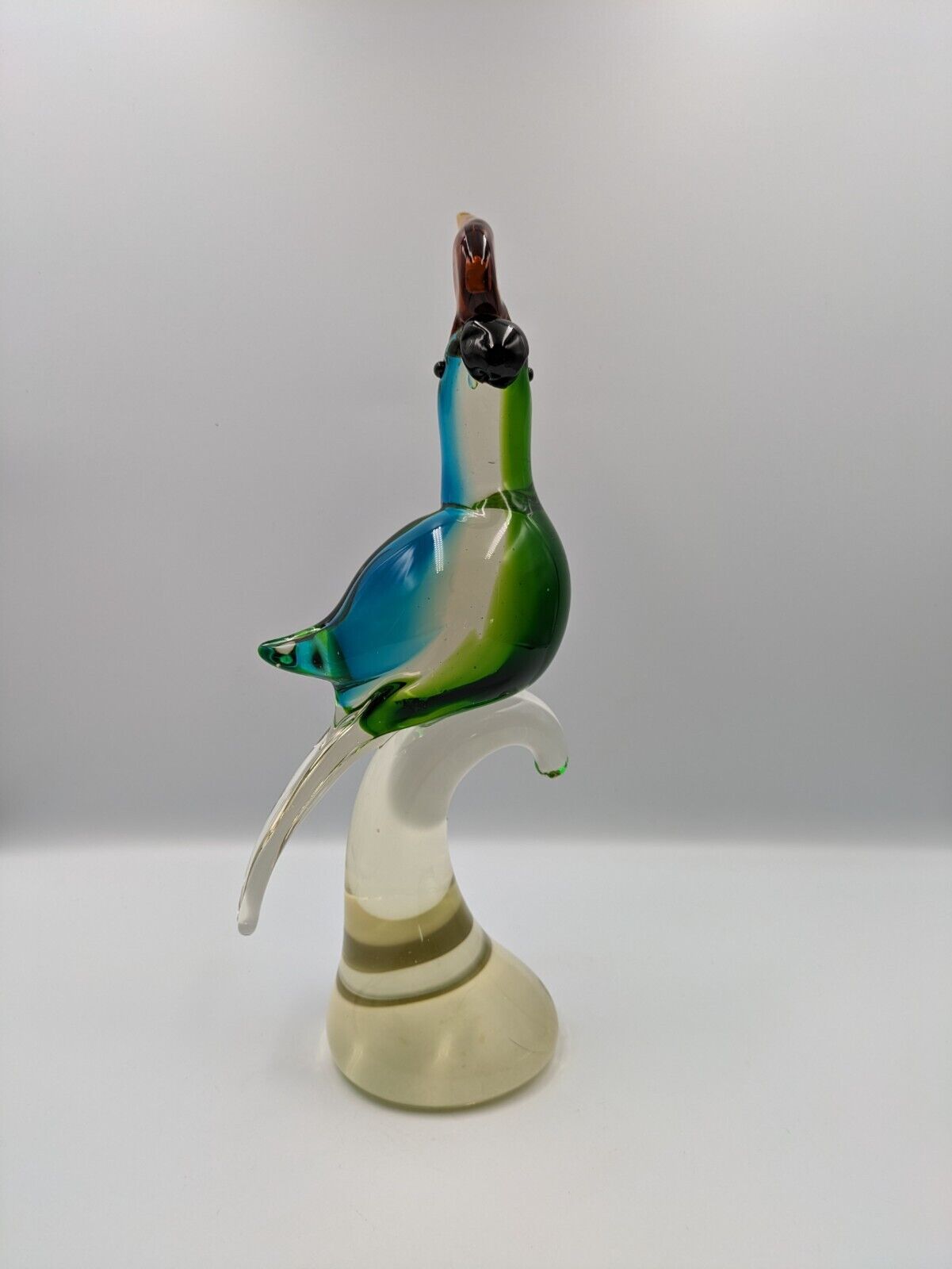 XL Murano Style Aummika Art Glass Green Blue Cockatoo / Parrot Figurine 32.5cmH