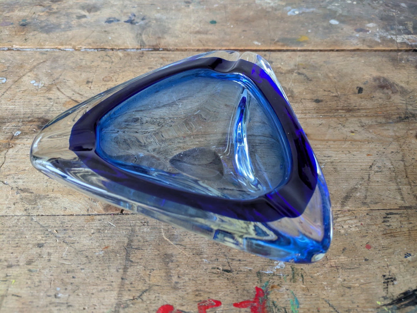 VINTAGE ITALIAN MURANO SOMMERSO ART GLASS DISH MID CENTURY Modern Ash Tray BLUE