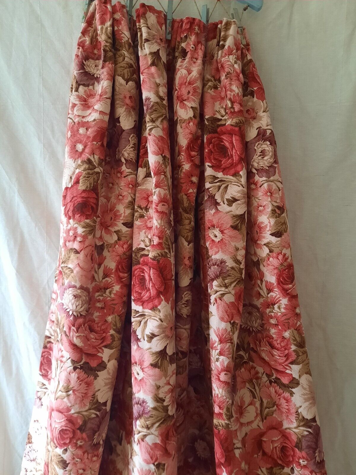 Vintage Boho Rose Floral Curtains Shabby Chic Linen W192cm D218cm floor Length