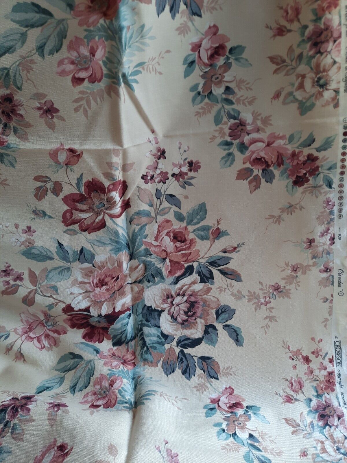 Vintage Crowson Fabric Rose Print “Clevedon” Linen Floral Material 138cm X 352cm