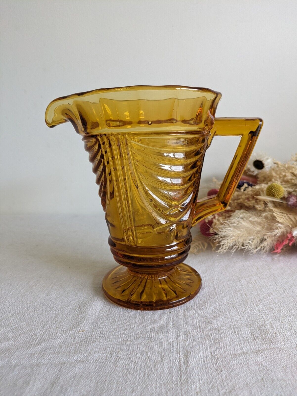 Art Deco 1930s Sowerby Berkley Amber Glass Large Jug Vgc Vintage Prop Vase Heavy