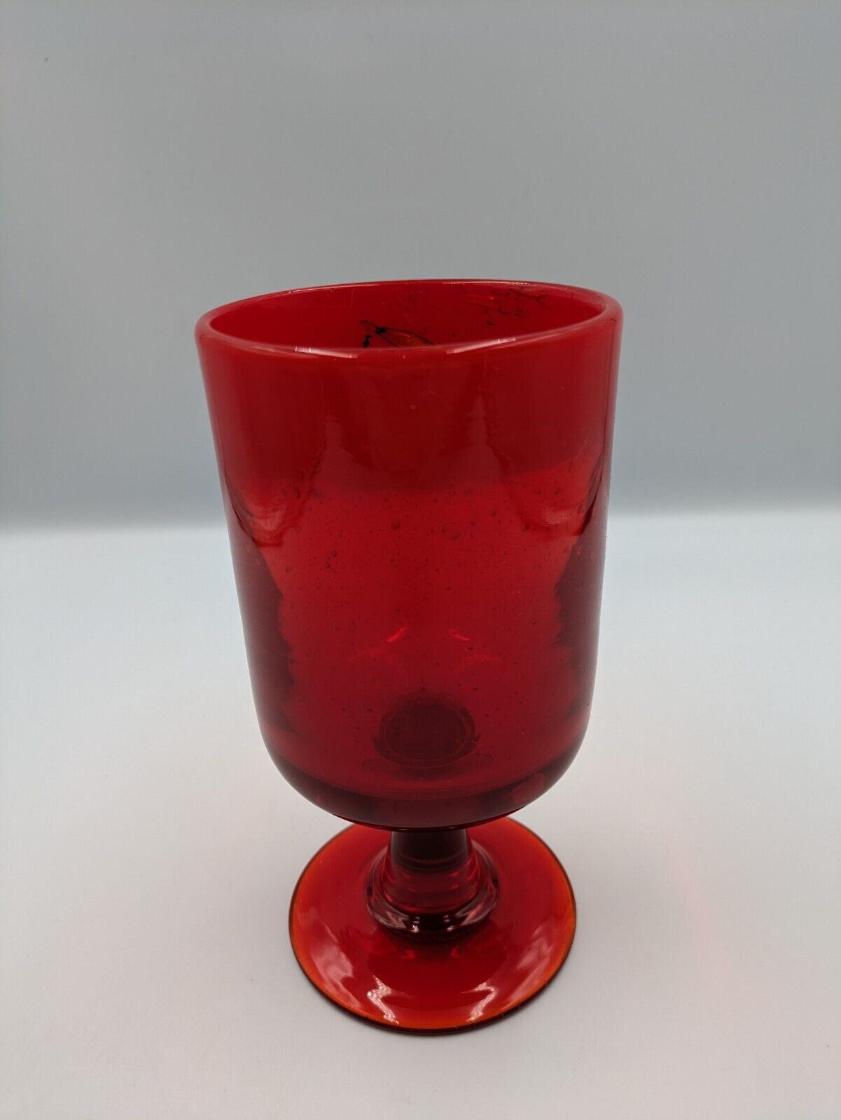 Vtg Erik Höglund Boda Red Glass Goblet Wine Glass Cocktail Retro 60s MCM Sweden