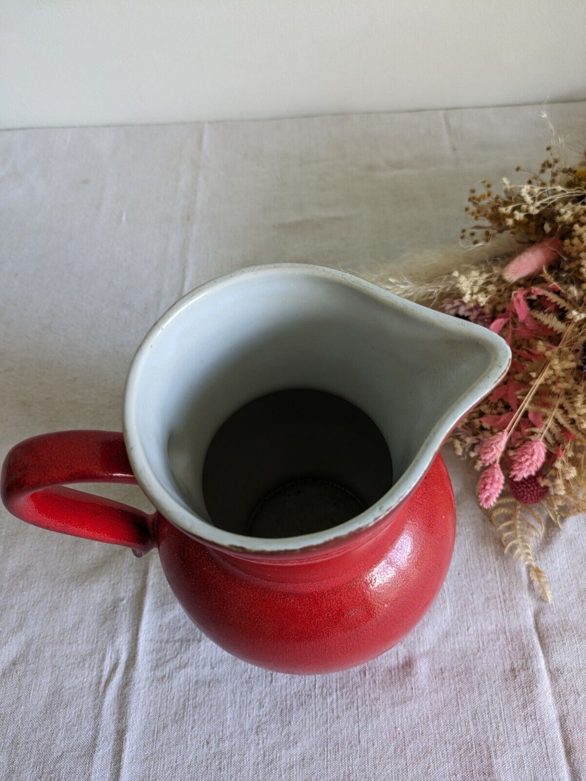 French, Emile Henry, Red creamer/milk jug 1.3 Litres, Made in France Juice Vase