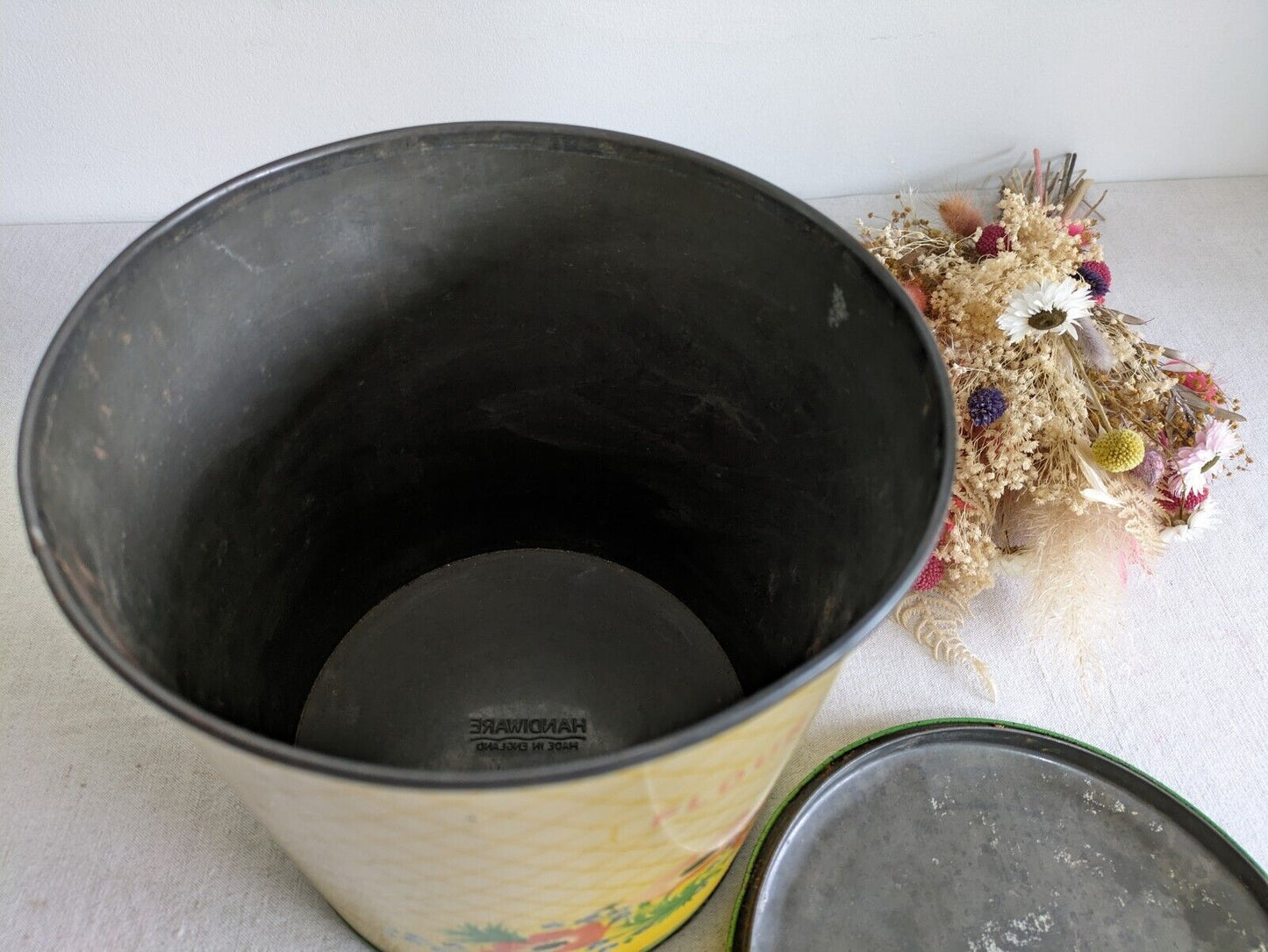 Vintage 1930s 40s Handiware Large Flour Storage Tin / Canister Rare Prop Kitchen