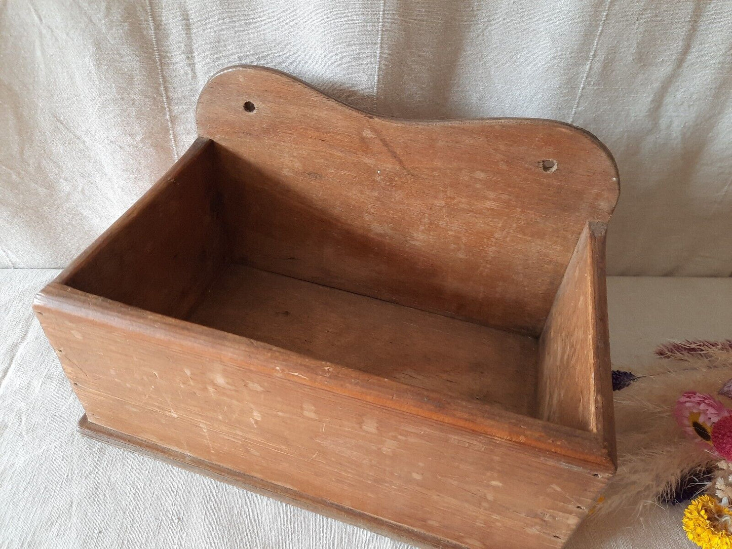 Antique Vintage Oak Candle / Salt Box wall sconce keys rare original old shelf!!