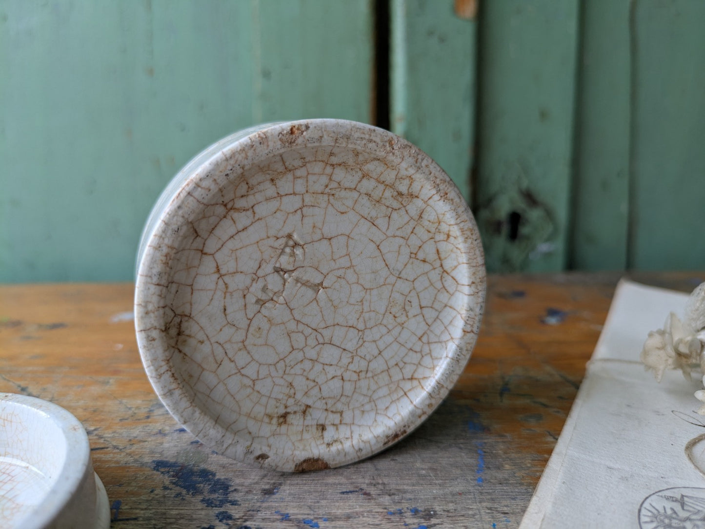 Antique Victorian Ironstone Chemist Apothecary Pot With Lid Plain White Vintage*