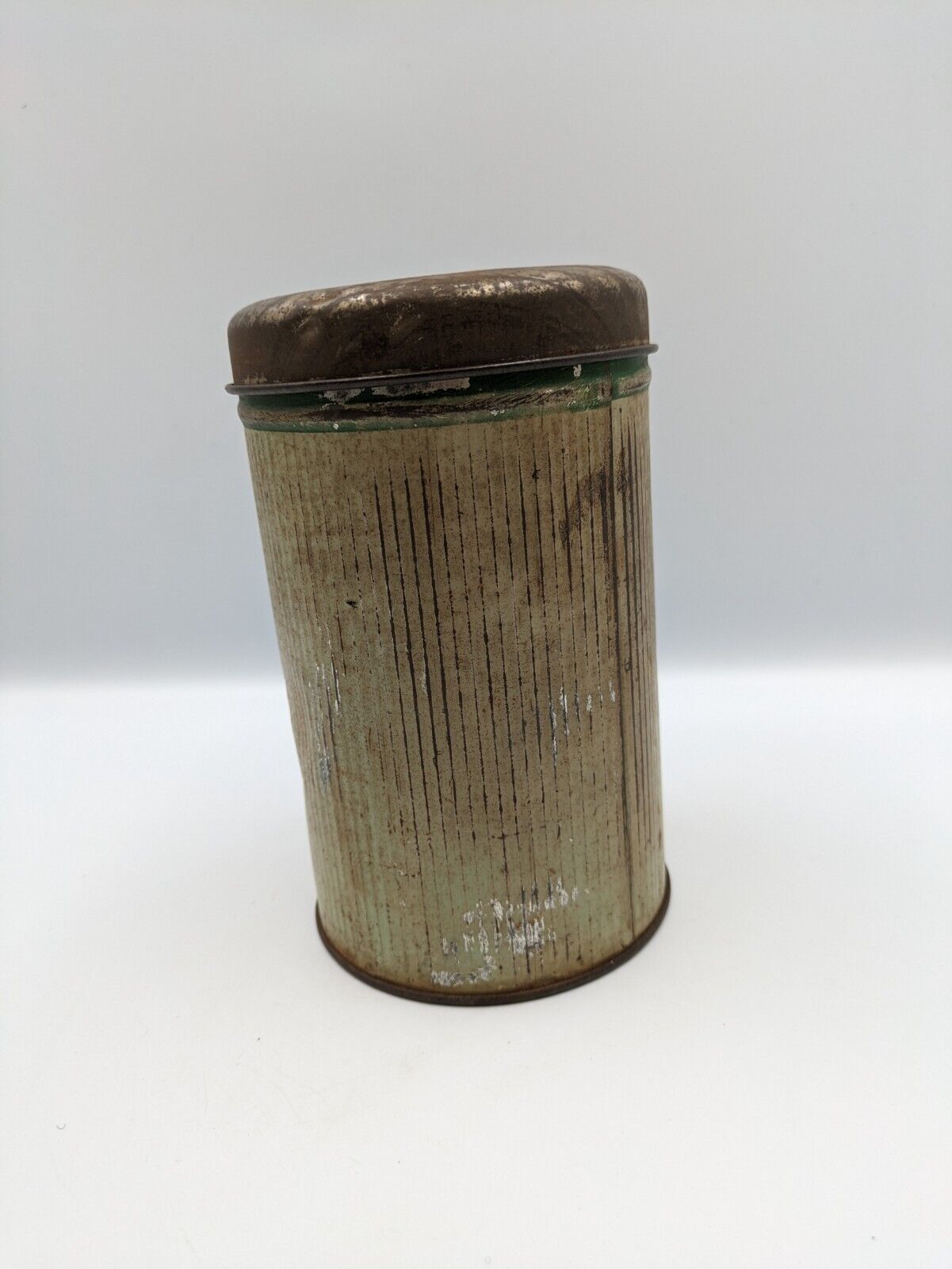 CIRCA 1930s VINTAGE "RICE" TIN Cream Gilt Gold Ribbed Rare Prop TV Film Canister
