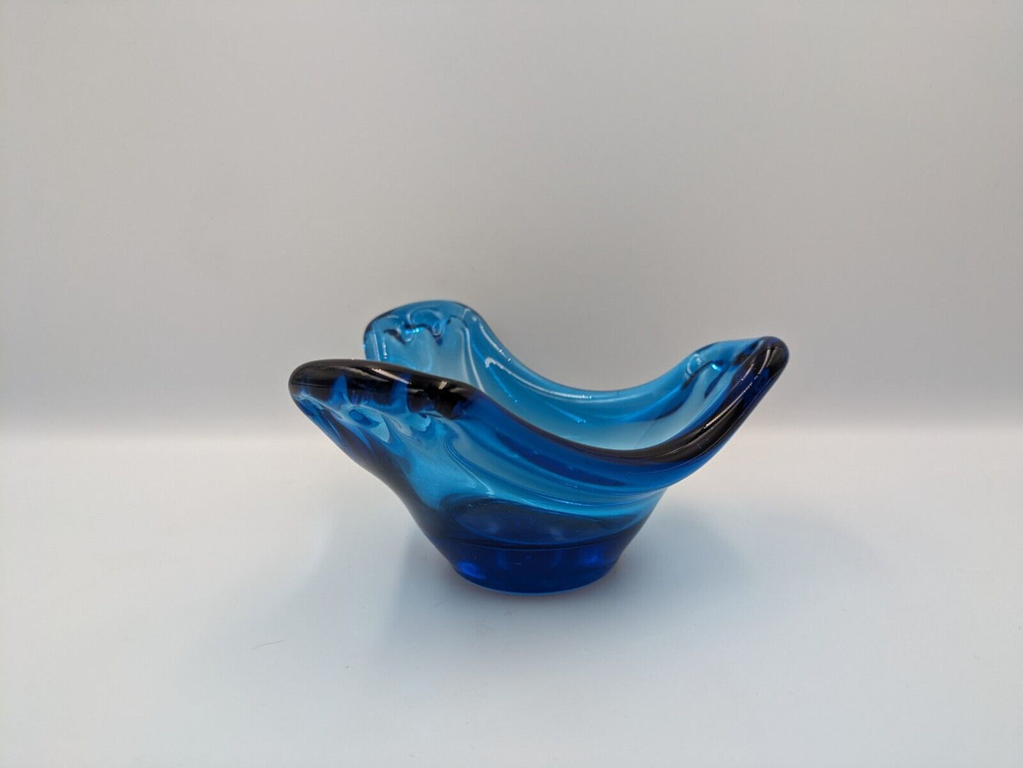 Vintage Mid Century 60s Murano Style Candy Dish Cobalt Blue Pressed Glass Retro