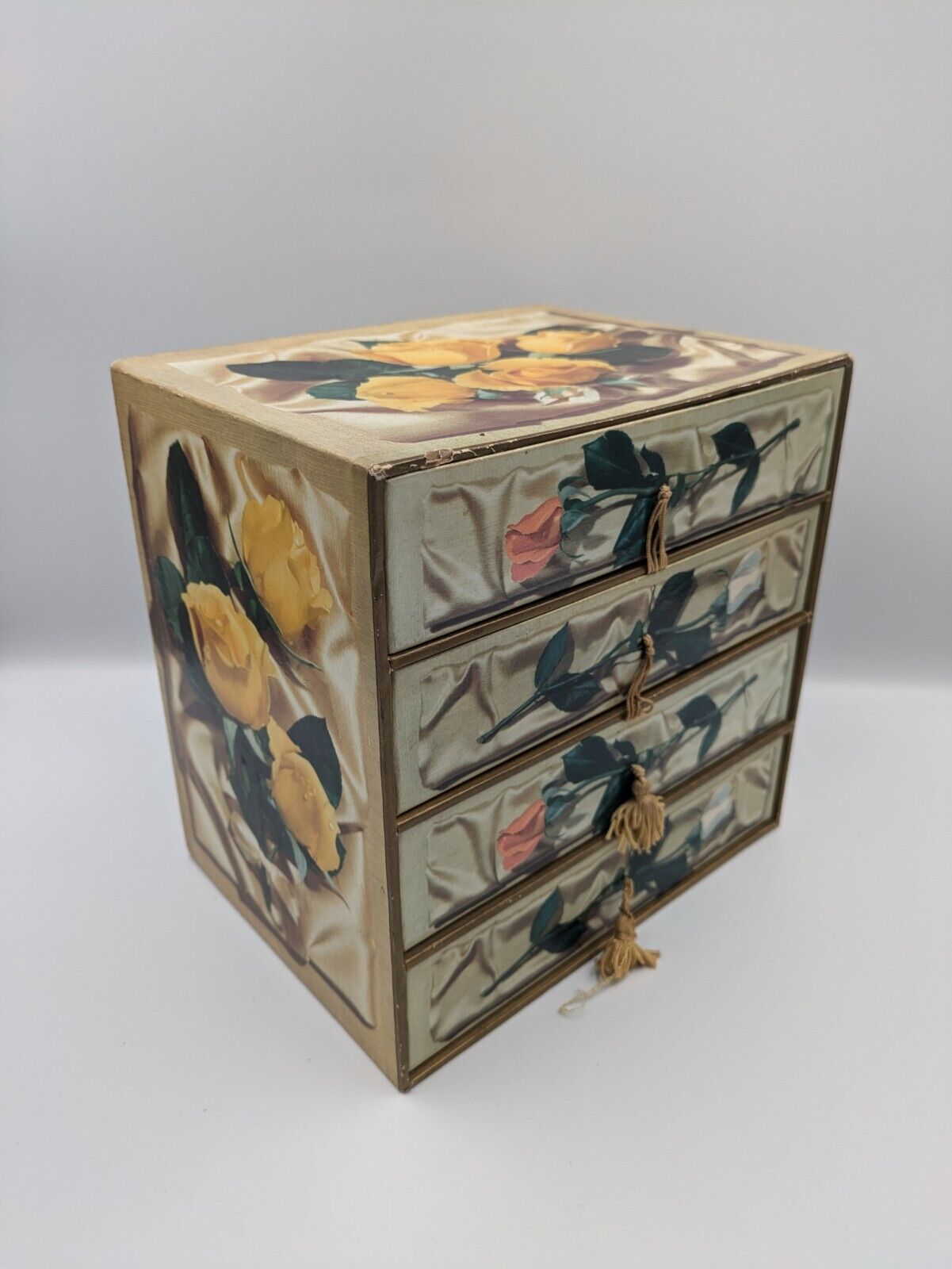 Vintage Chocolate Box Drawers Store Jewellery Sewing Joseph Terry Cardboard Rose