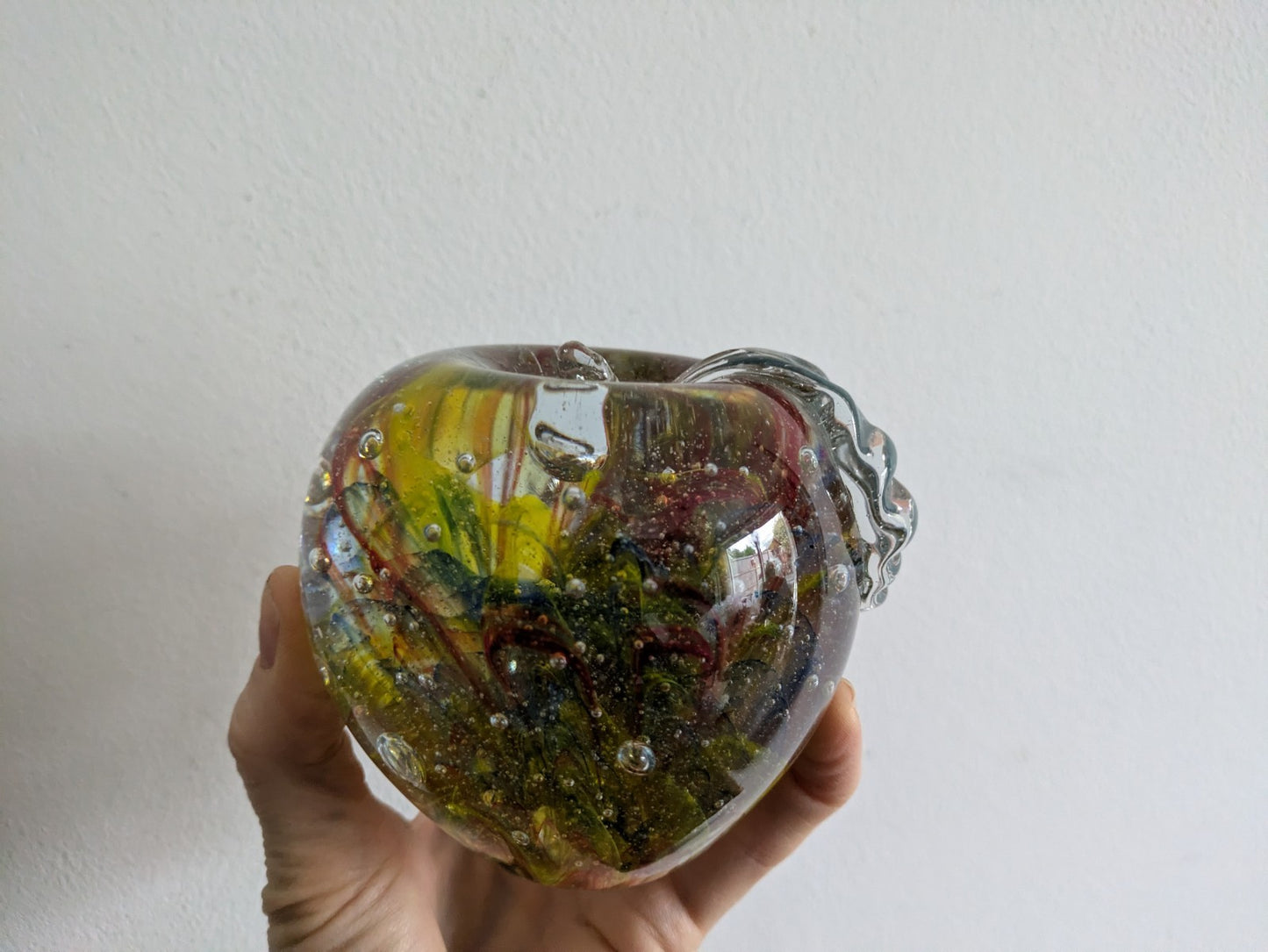 Vintage Murano Italian Art Glass Apple Shaped Paperweight Scramble Large Colour