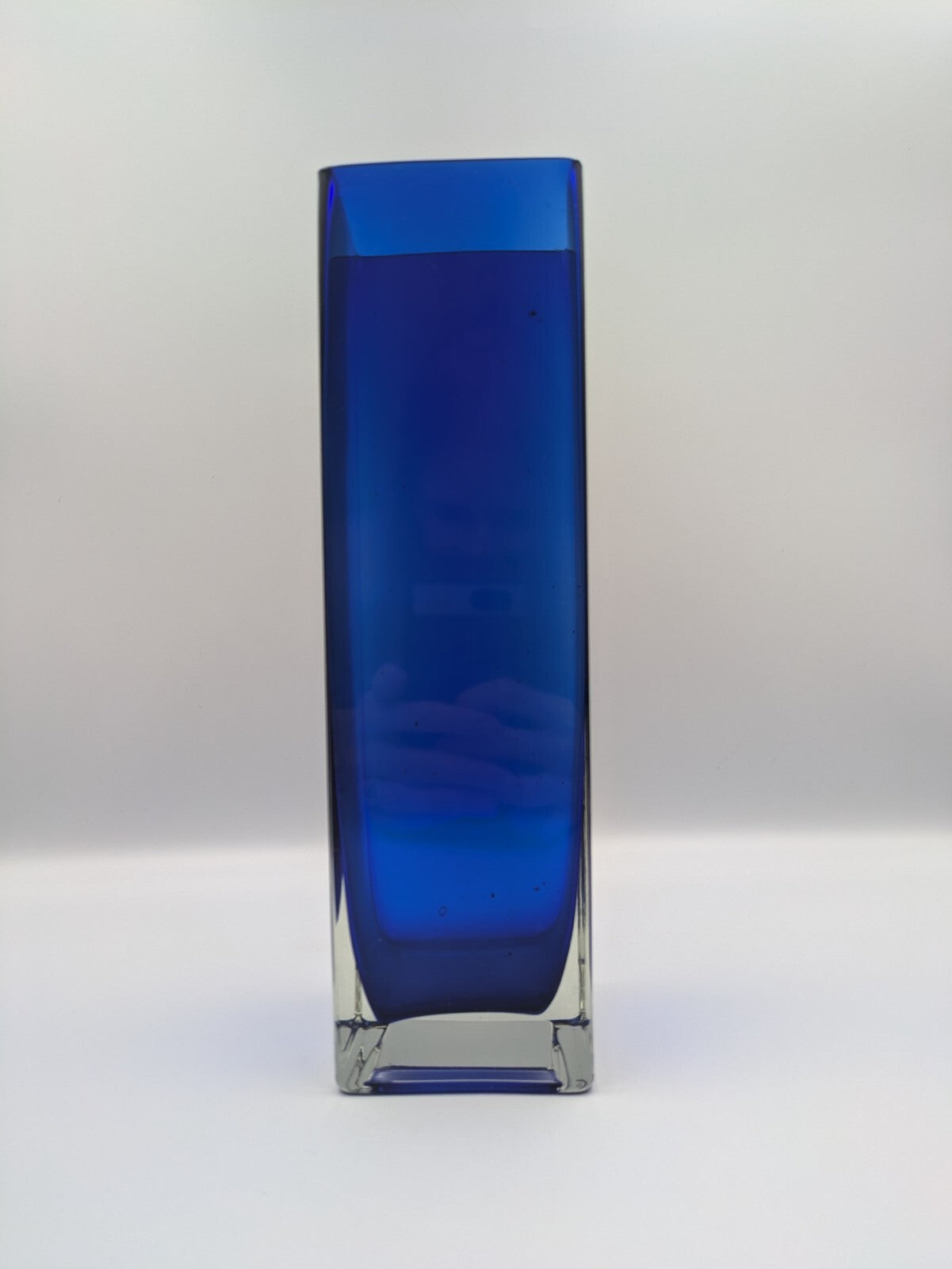 1970s Czech Bohemian Sommerso Cobalt Blue Vase by Petr Hora Square Retro Mid Cen