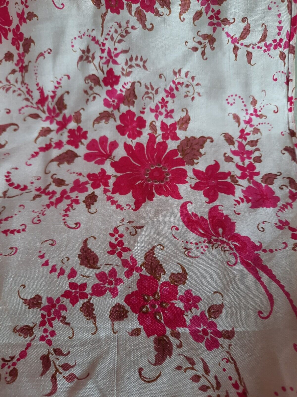 Rare vintage thai silk hand woven Pink Floral 95cm X 180cm Craft Fabric Material