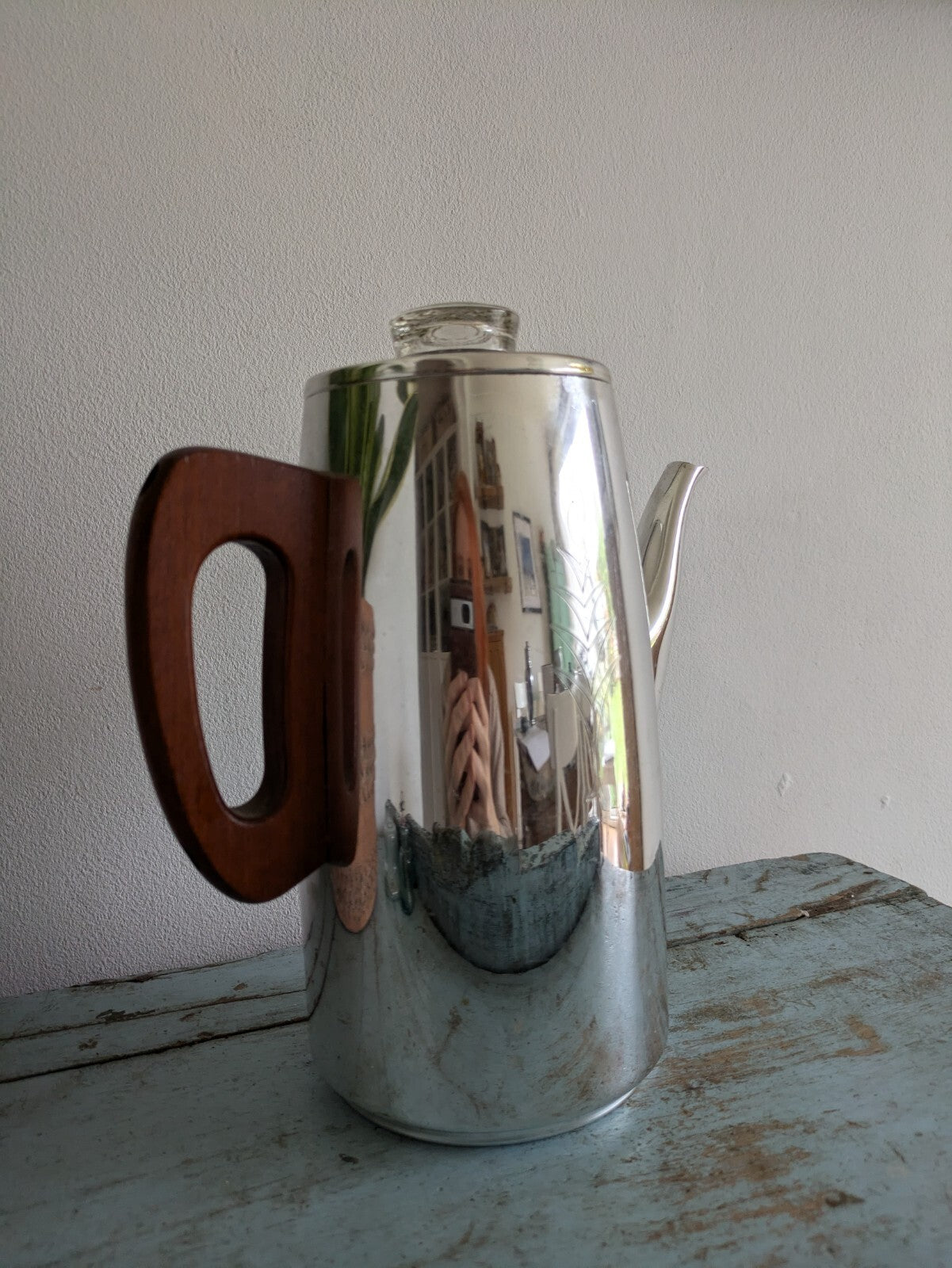 Vintage SONA J121 Coffee Pot Percolator Chrome Wood Handle Complete 70s Prop