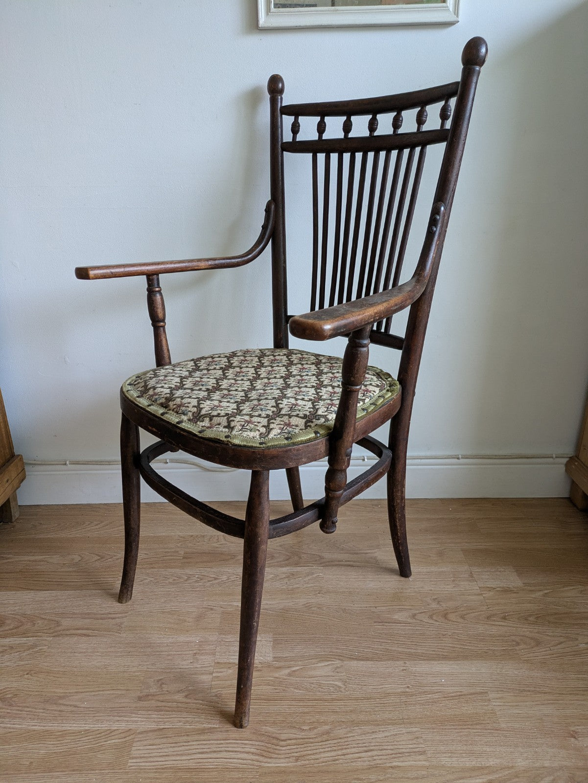 Antique Fischel Bentwood Carver Chair Upholstered Seat Thonet Early 20th Century