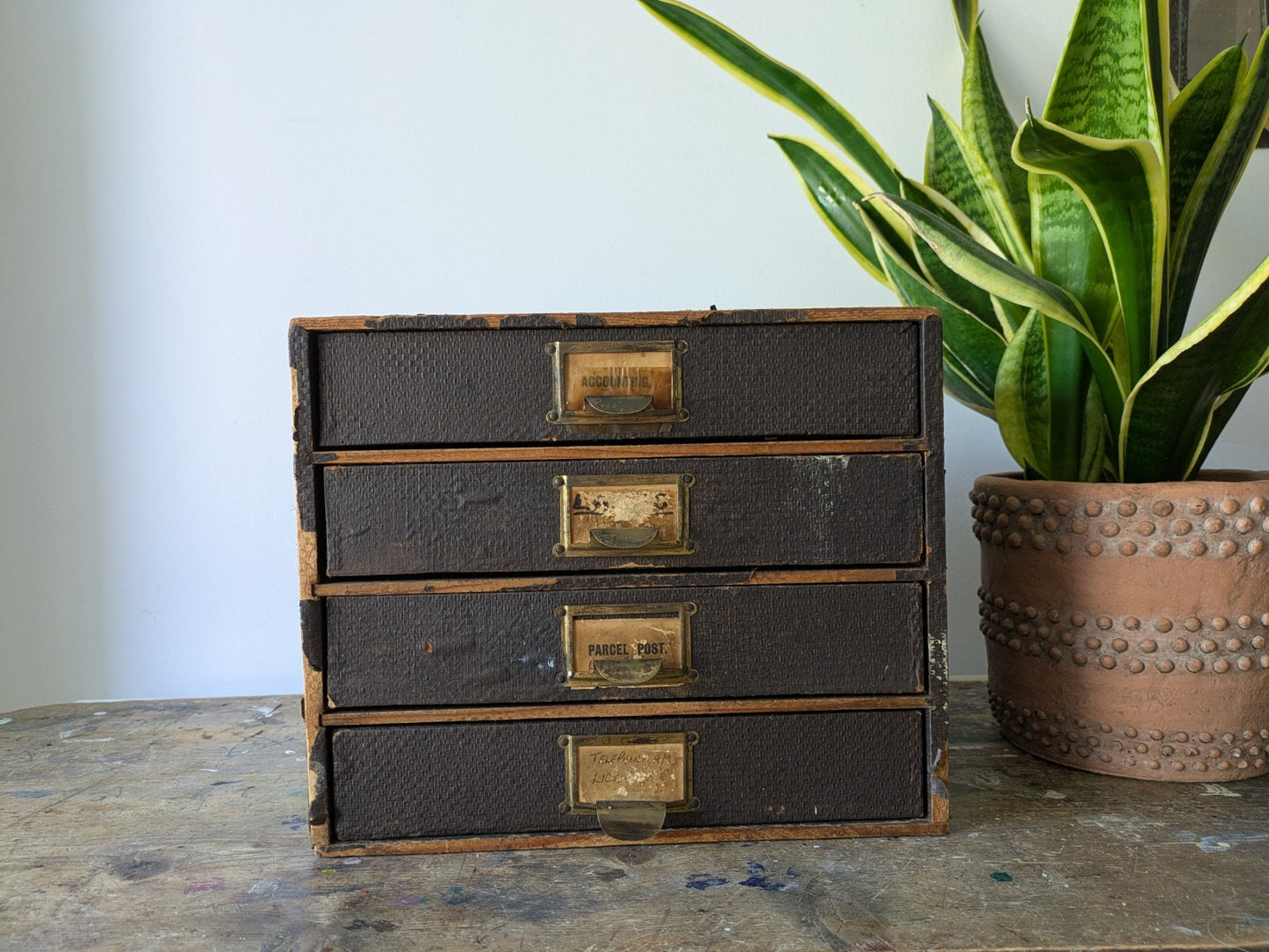 Vintage 4 Drawer Stationary Drawers Box Display Cabinet Industrial Office Desk