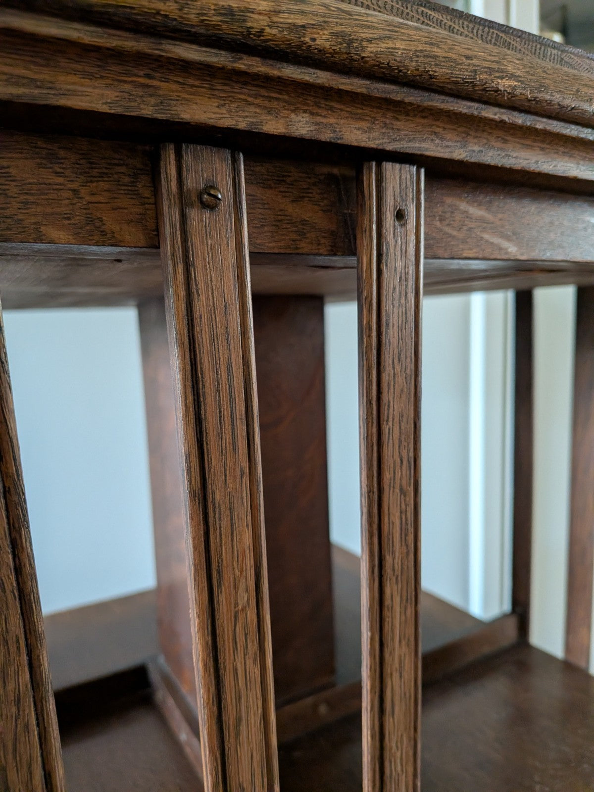 Antique Edwardian English Oak Revolving Bookcase Rare Vintage Shelves Spinning