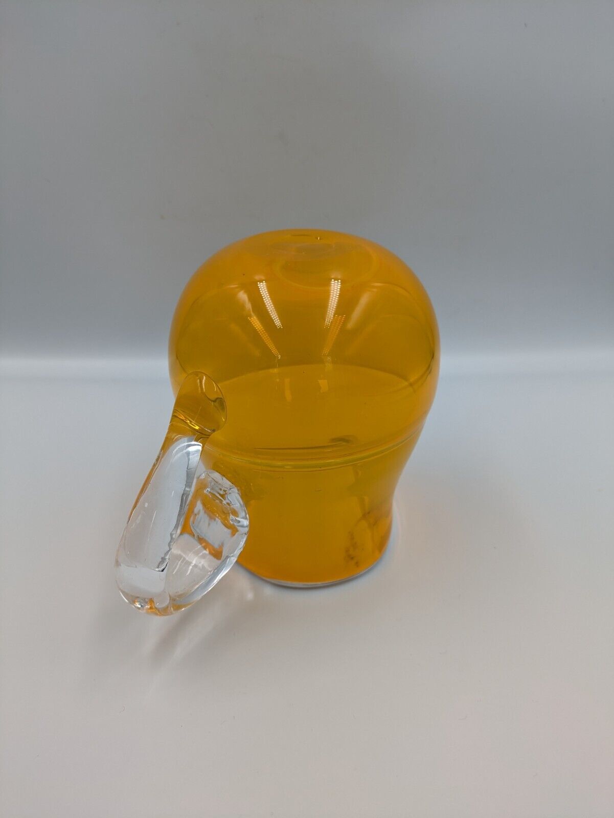 Hand Blown Glass Yellow Pinch Pitcher Applied Handle White Rim American Rare Vgc