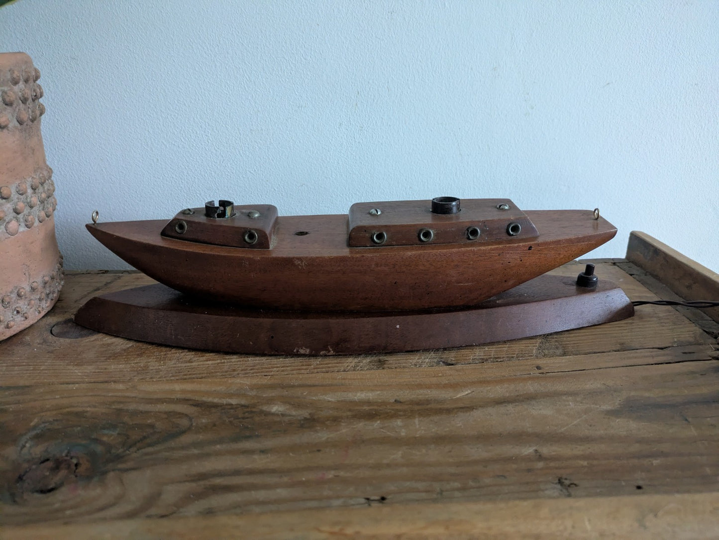 1960s Wooden Boat Table Lamp Base Retro Mid Century Teak Prop Rewire Project Vtg