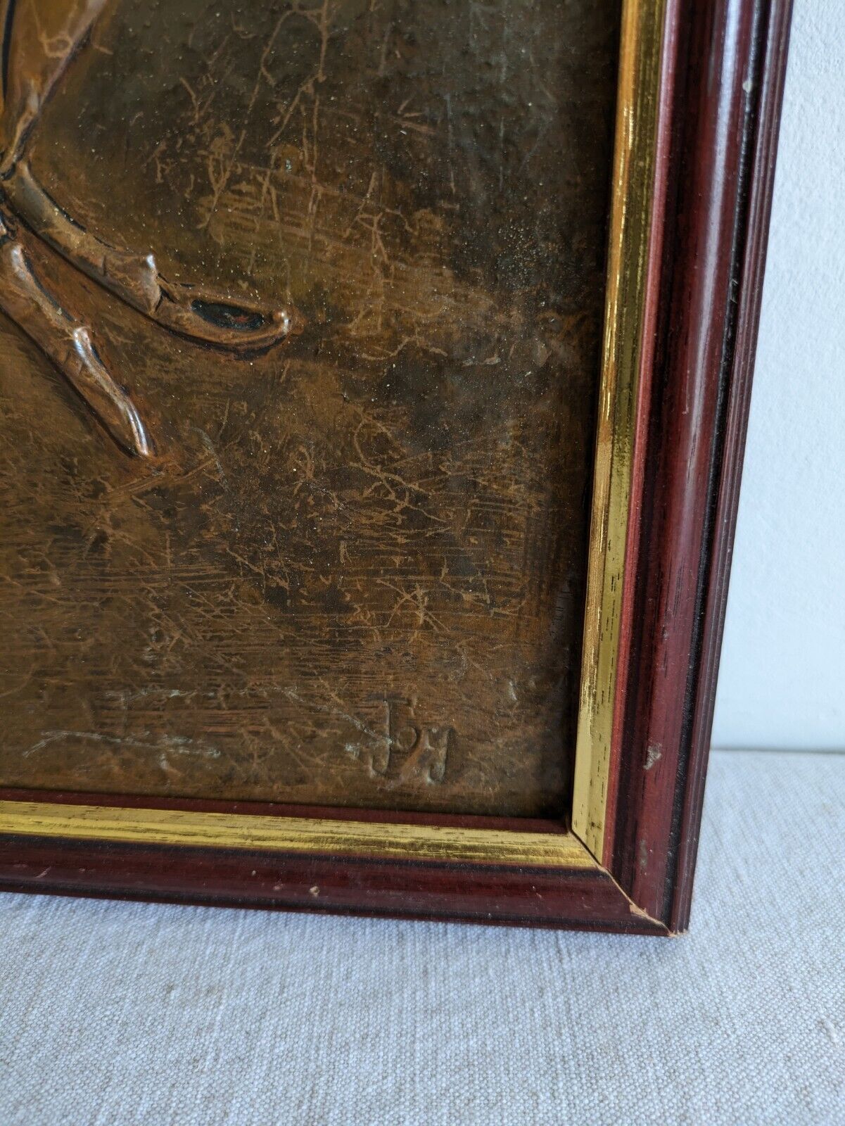 Vintage Copper Plaque Framed Picture Flowers Floral Protia Signed Joy Large Rare