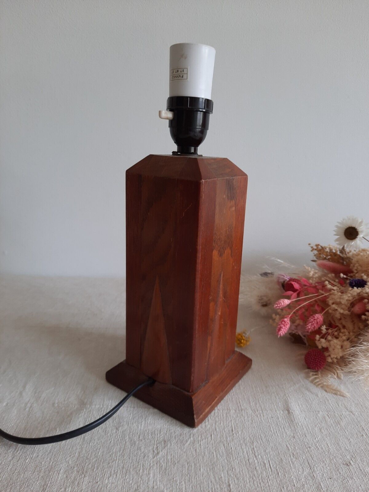 Large Original Art deco Oak table lamp square Column 1930s 20s Prop Working Rare