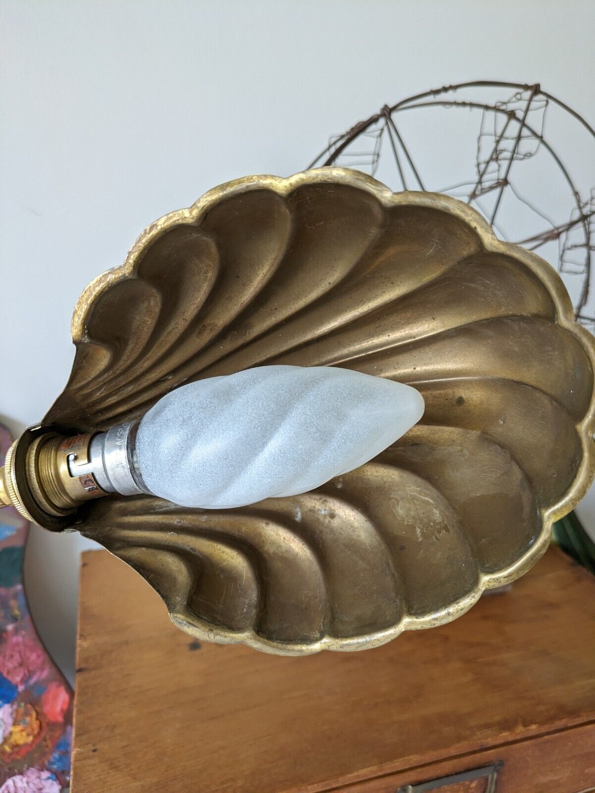 VINTAGE 1920s 30s ANTIQUE ART DECO BRASS GOOSENECK SHELL CLAM DESK LAMP WORKING