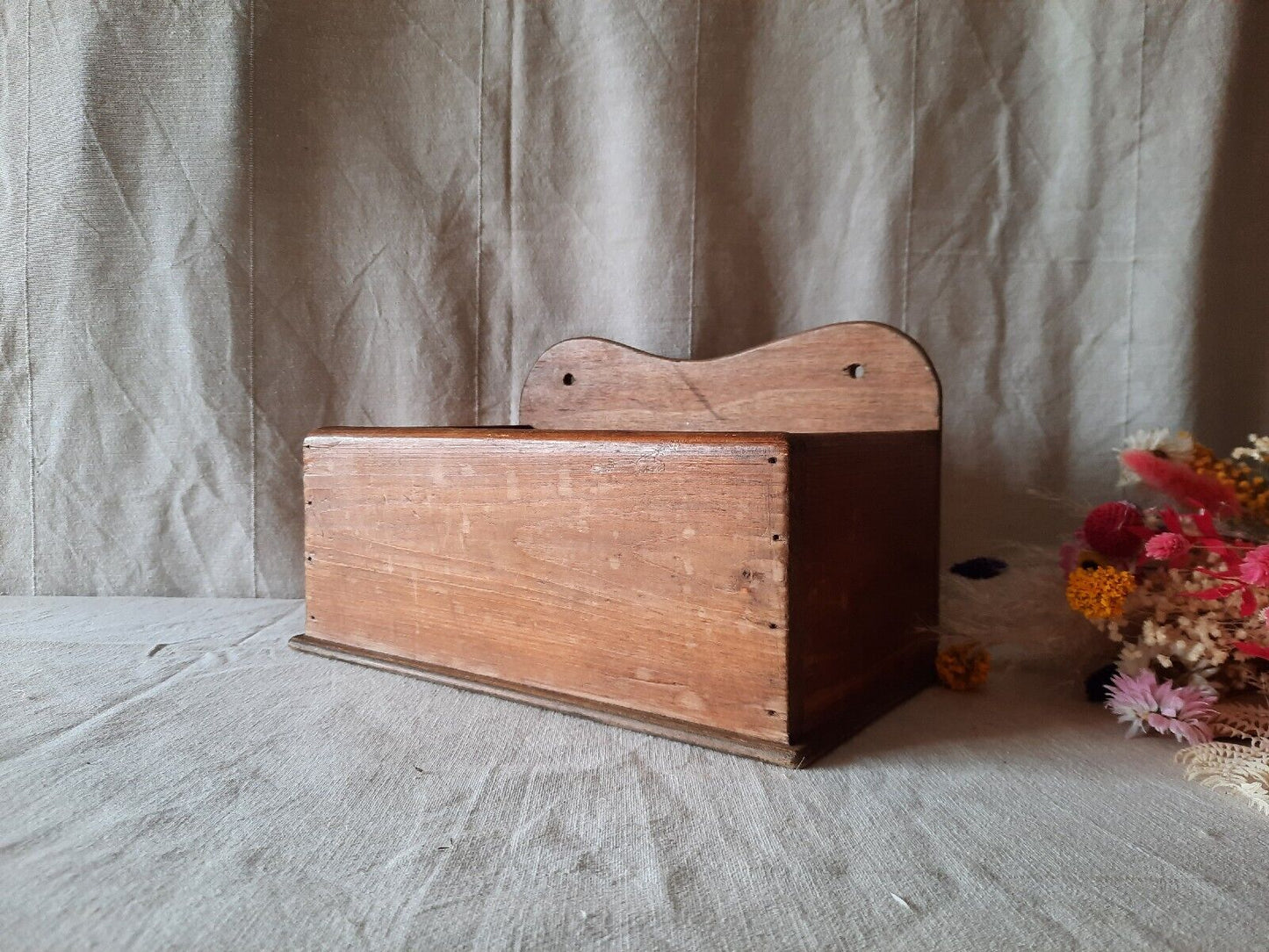 Antique Vintage Oak Candle / Salt Box wall sconce keys rare original old shelf!!