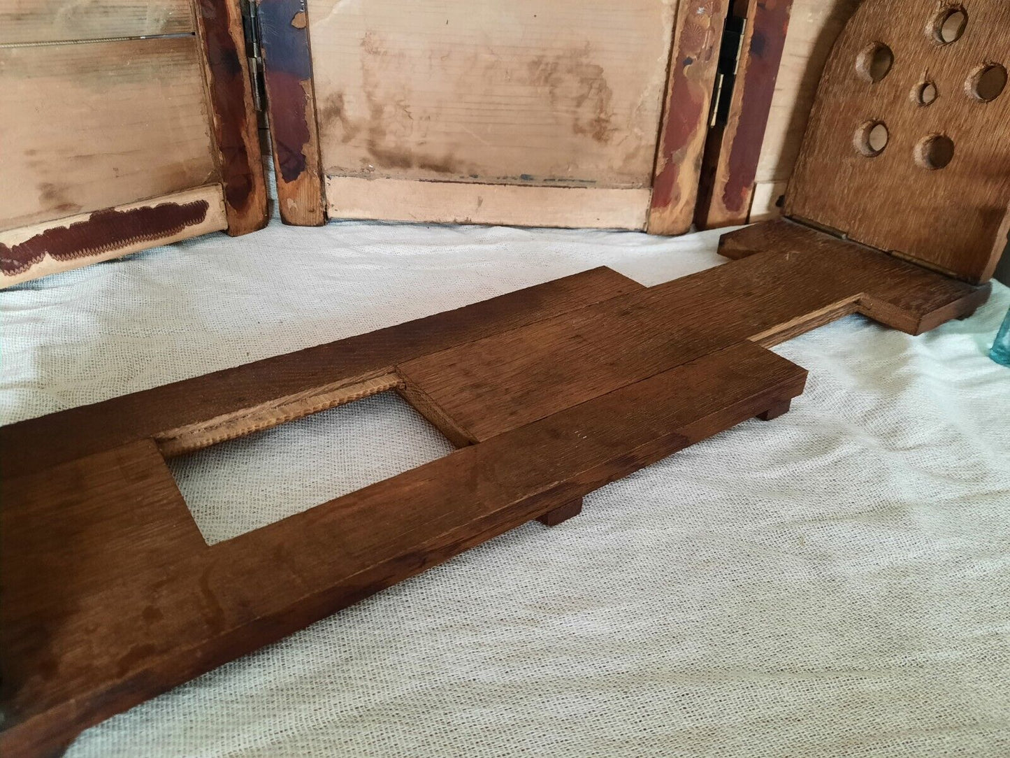 Antique Extending Wooden Bookshelf Arch Gothic Church Desk / Table Top Bookends