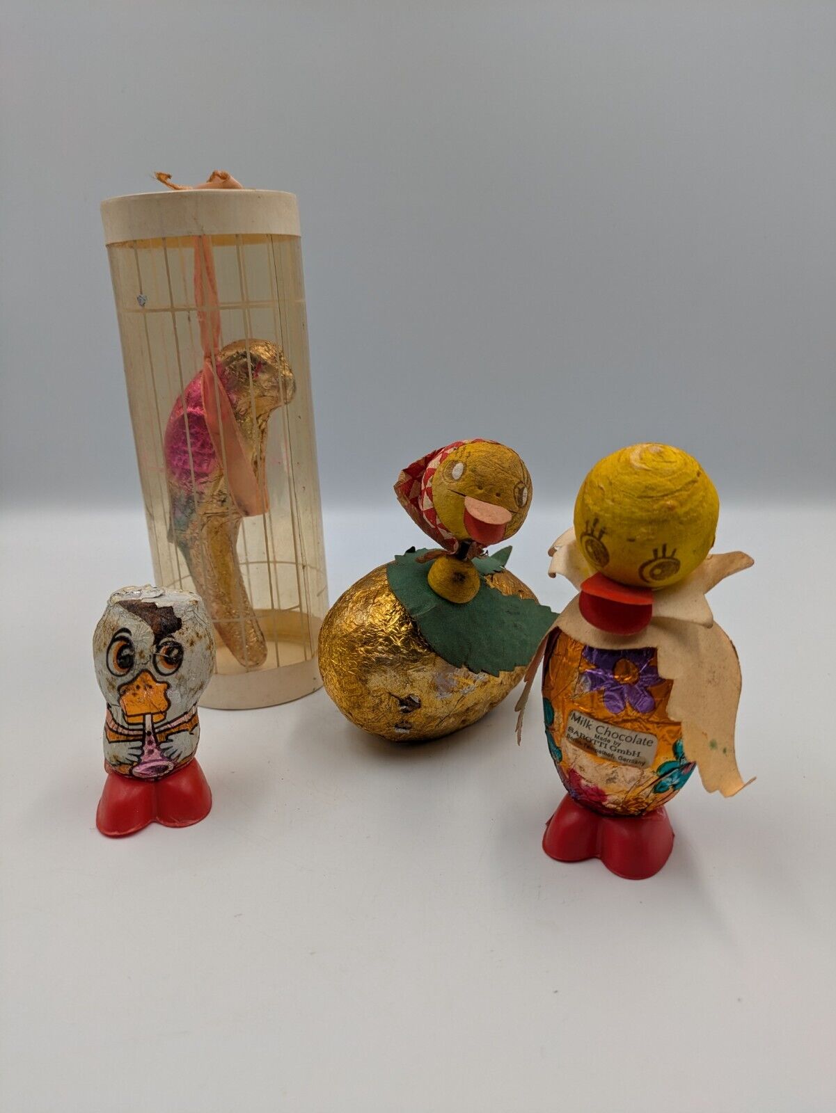 4x Vtg Chocolate Confectionary Shop Display Sarotti Chick Easter Bird Parrot Old