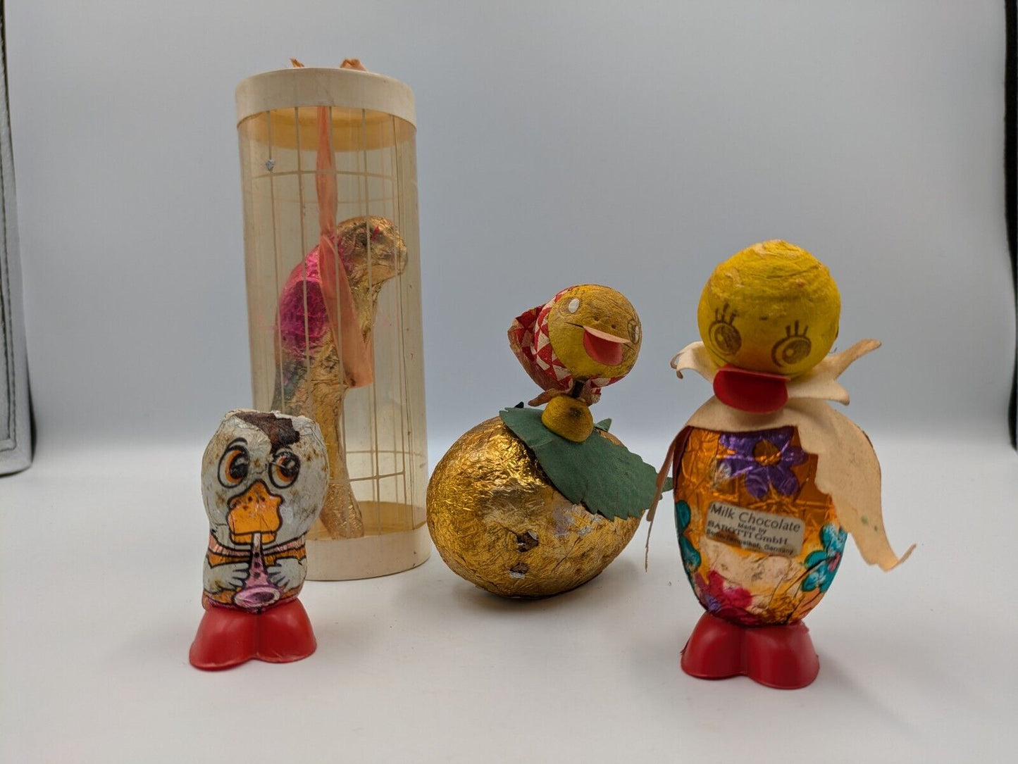 4x Vtg Chocolate Confectionary Shop Display Sarotti Chick Easter Bird Parrot Old