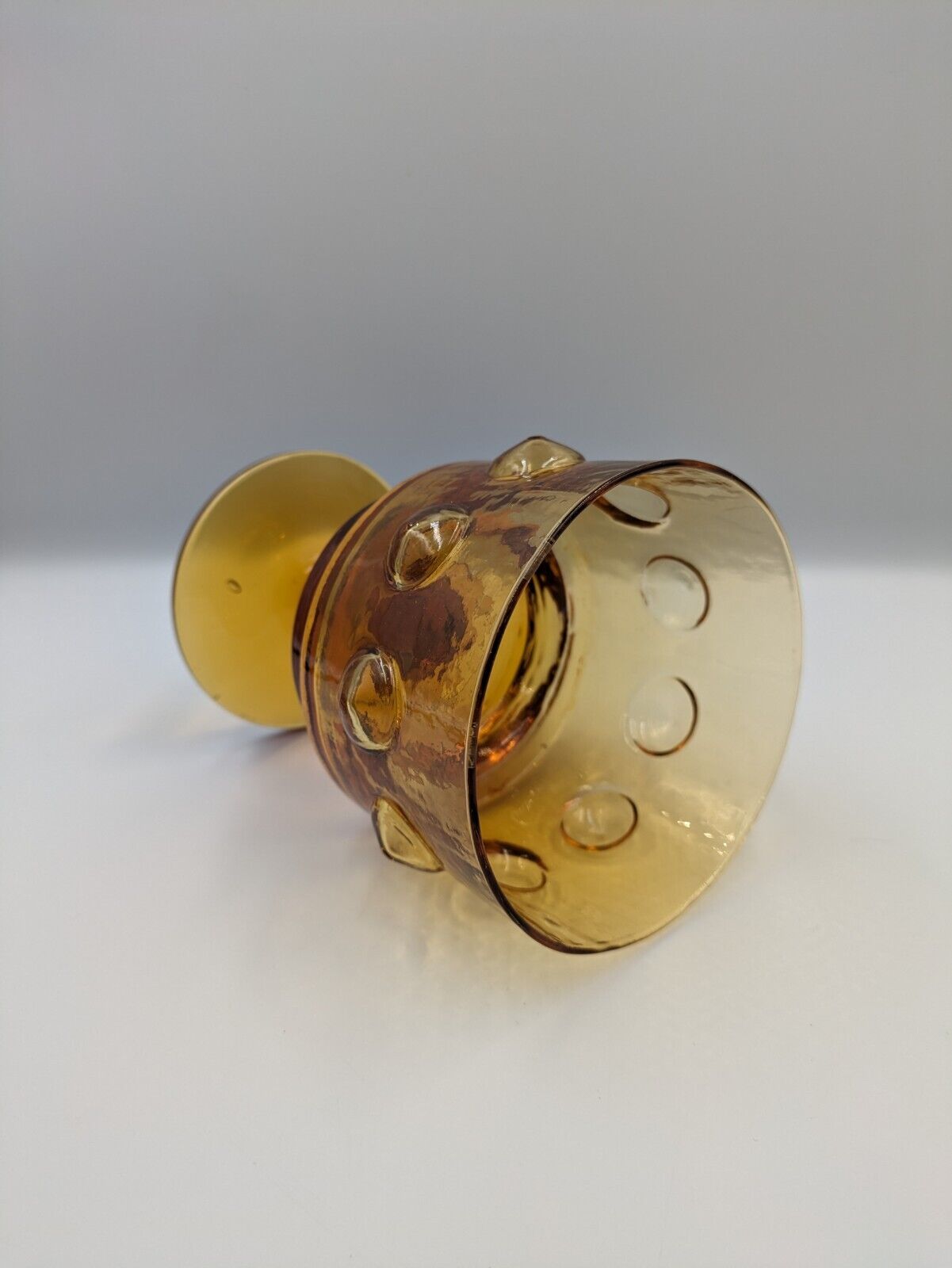 Vintage Indiana Glass amber Mustard Tiara Kings Crown Ball water goblet Bulbous