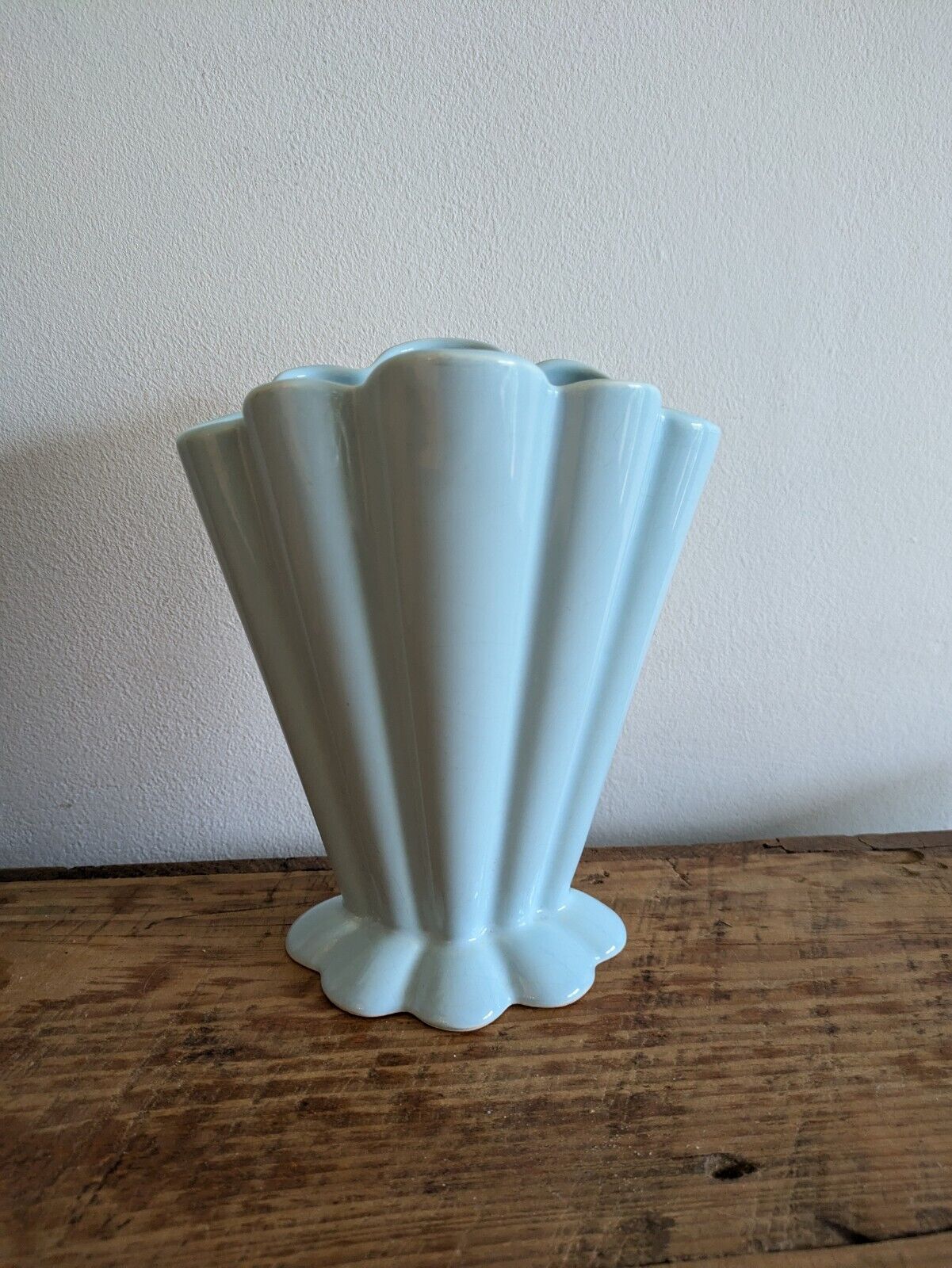 Vintage Candlelight England Blue Art Deco Vase Kingston Pottery Fan Mantle Retro