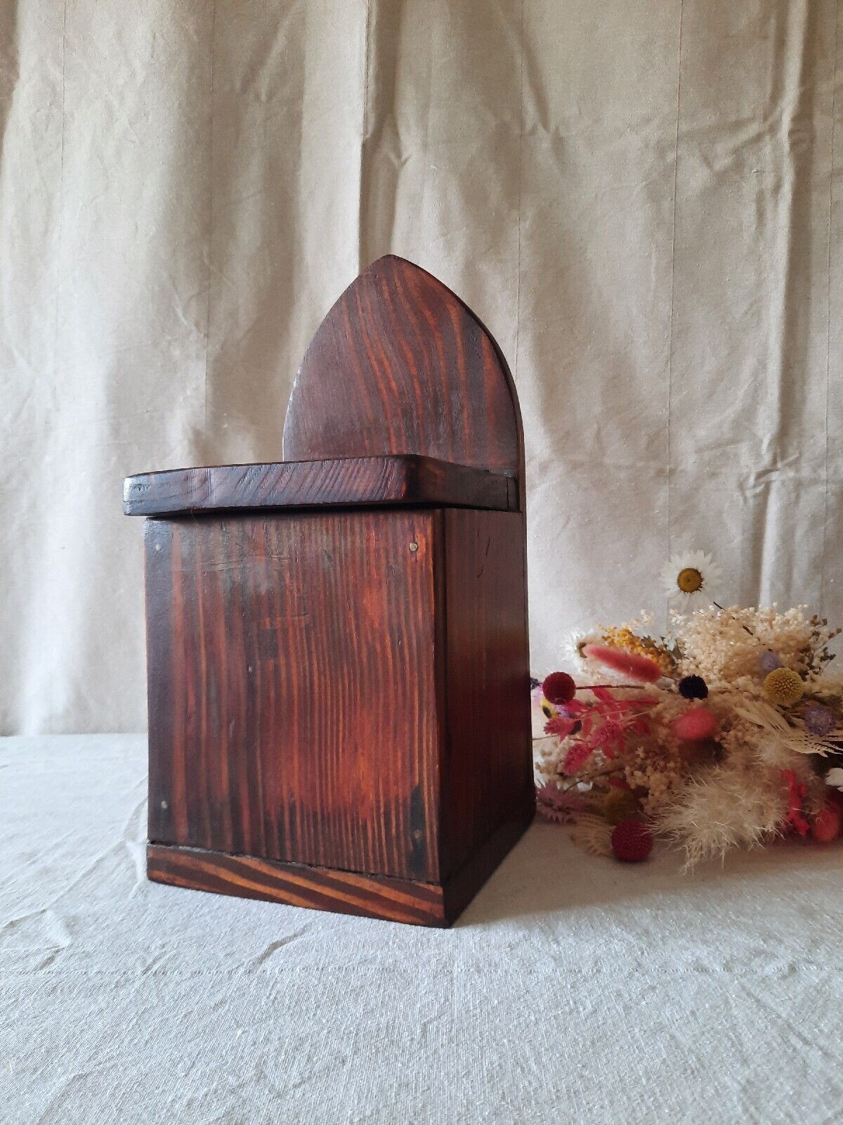 Antique Vintage Pine Candle Salt Box wall sconce keys Gothic original old shelf