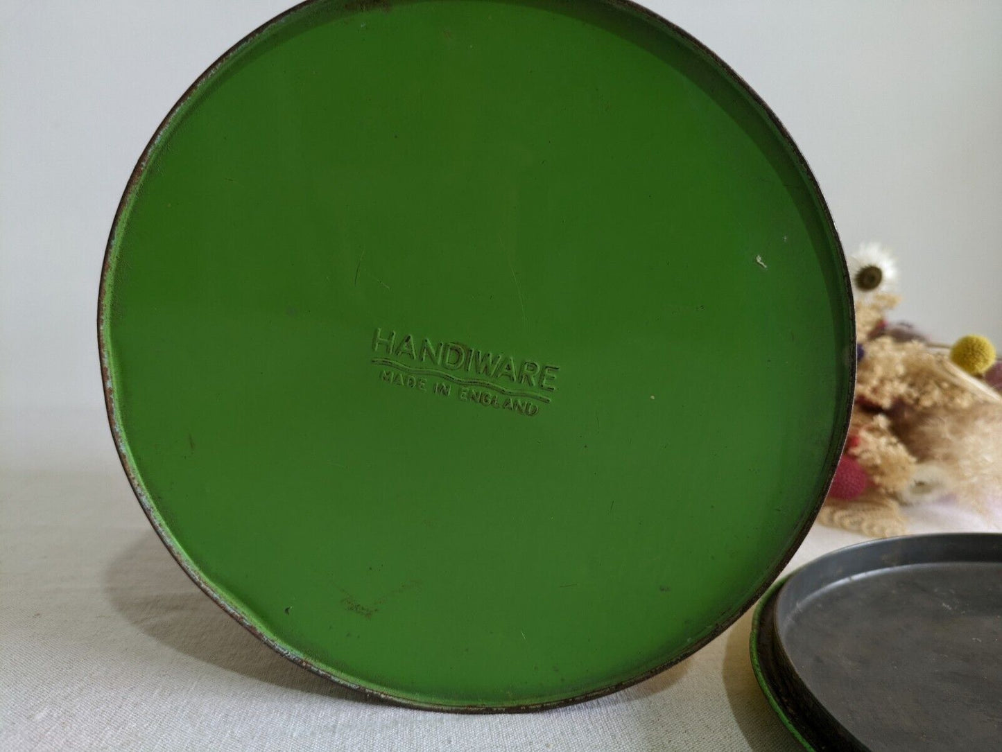 Vintage 1930s 40s Handiware Large Flour Storage Tin / Canister Rare Prop Kitchen