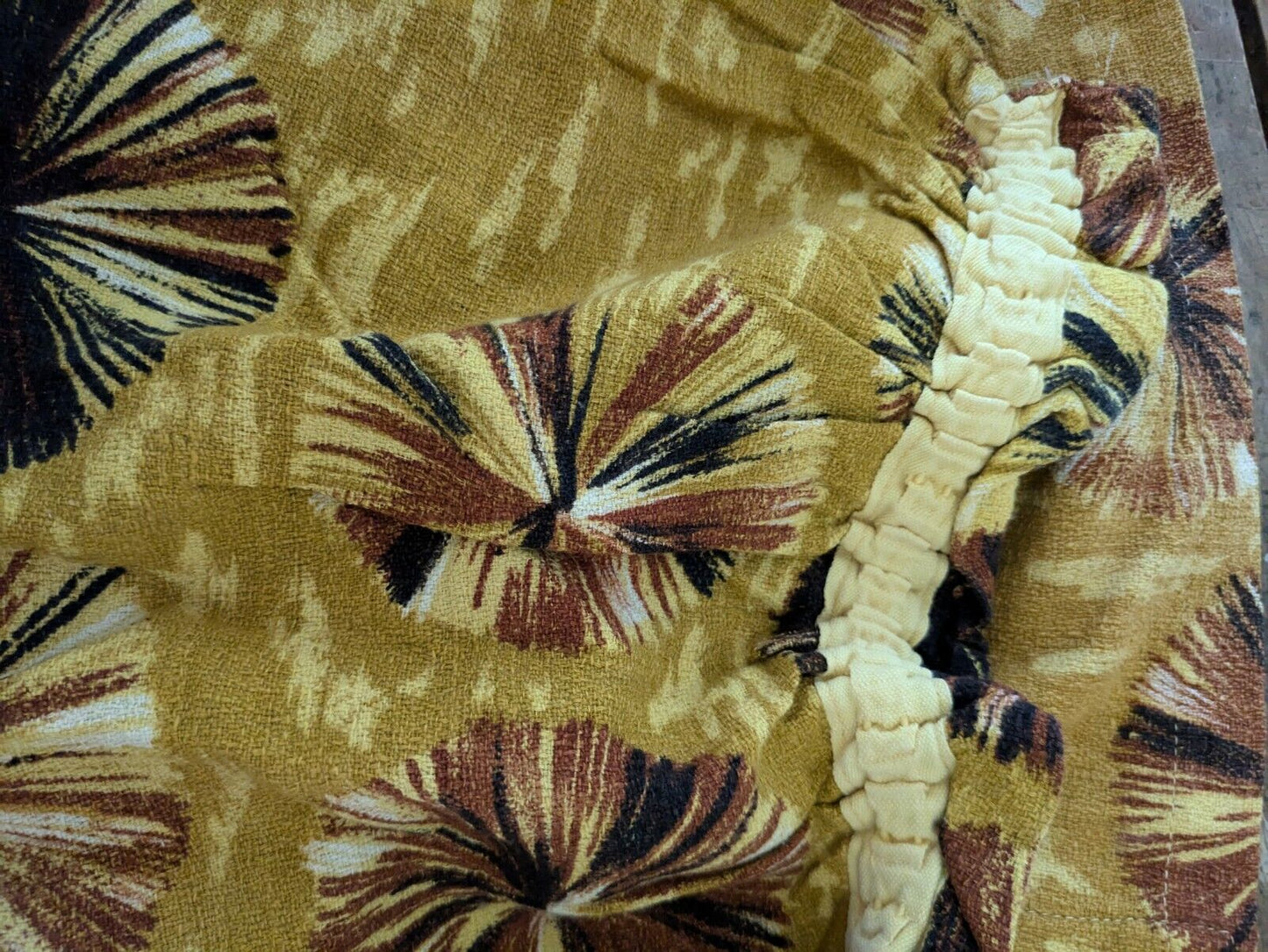 Pair of barkcloth Curtains Yellow rare retro vintage Mustard Spot Floral Bloom