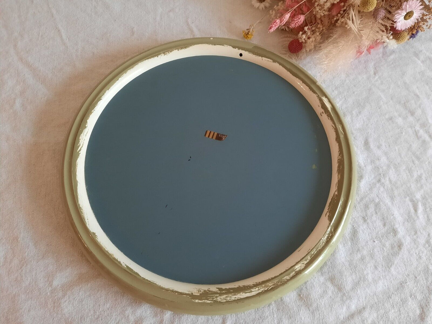 RETRO MID CENTURY DUTCH 'TIGER' ROUND MIRROR GREEN KITSCH ORIGINAL WALL PROP OLD