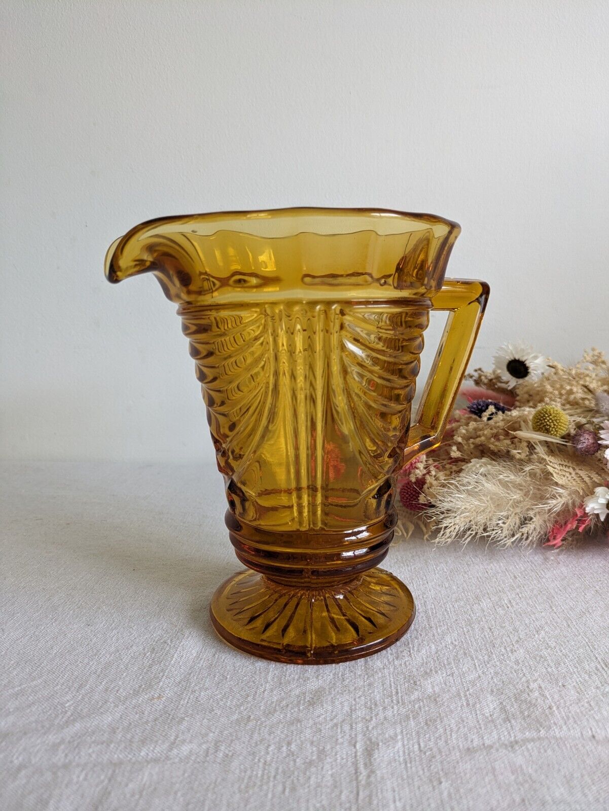 Art Deco 1930s Sowerby Berkley Amber Glass Large Jug Vgc Vintage Prop Vase Heavy