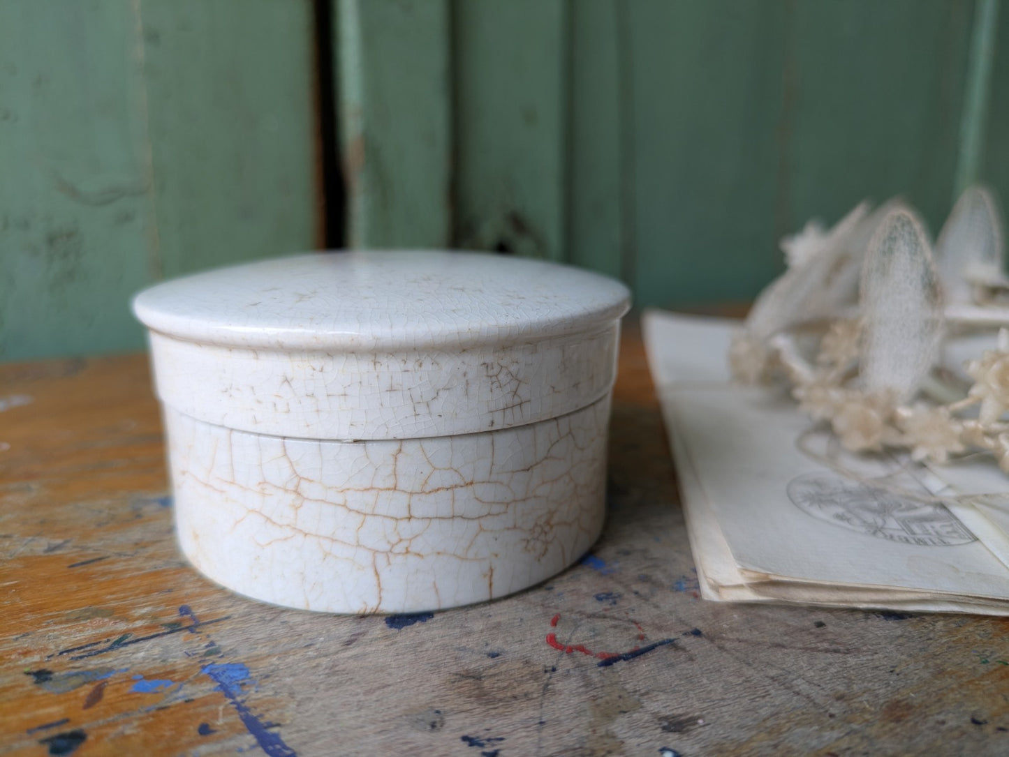 Antique Victorian Ironstone Chemist Apothecary Pot With Lid Plain White Vintage*